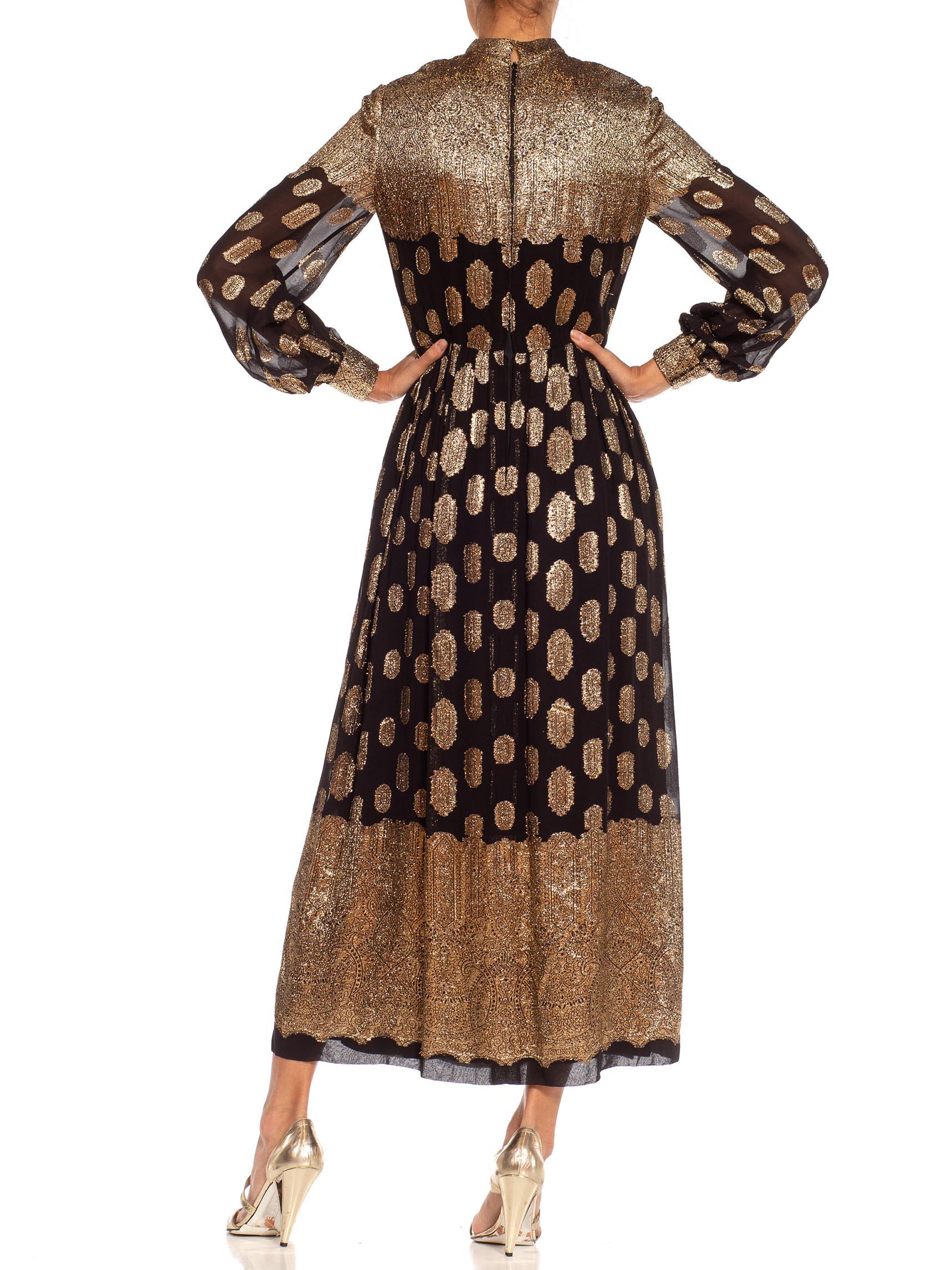 1960S Black & Gold Silk Chiffon Lamé Geometric Gown 6