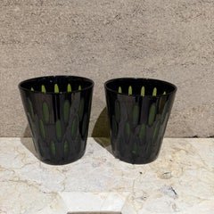 1960s Murano Vases Cased Glass Black & Green Italy