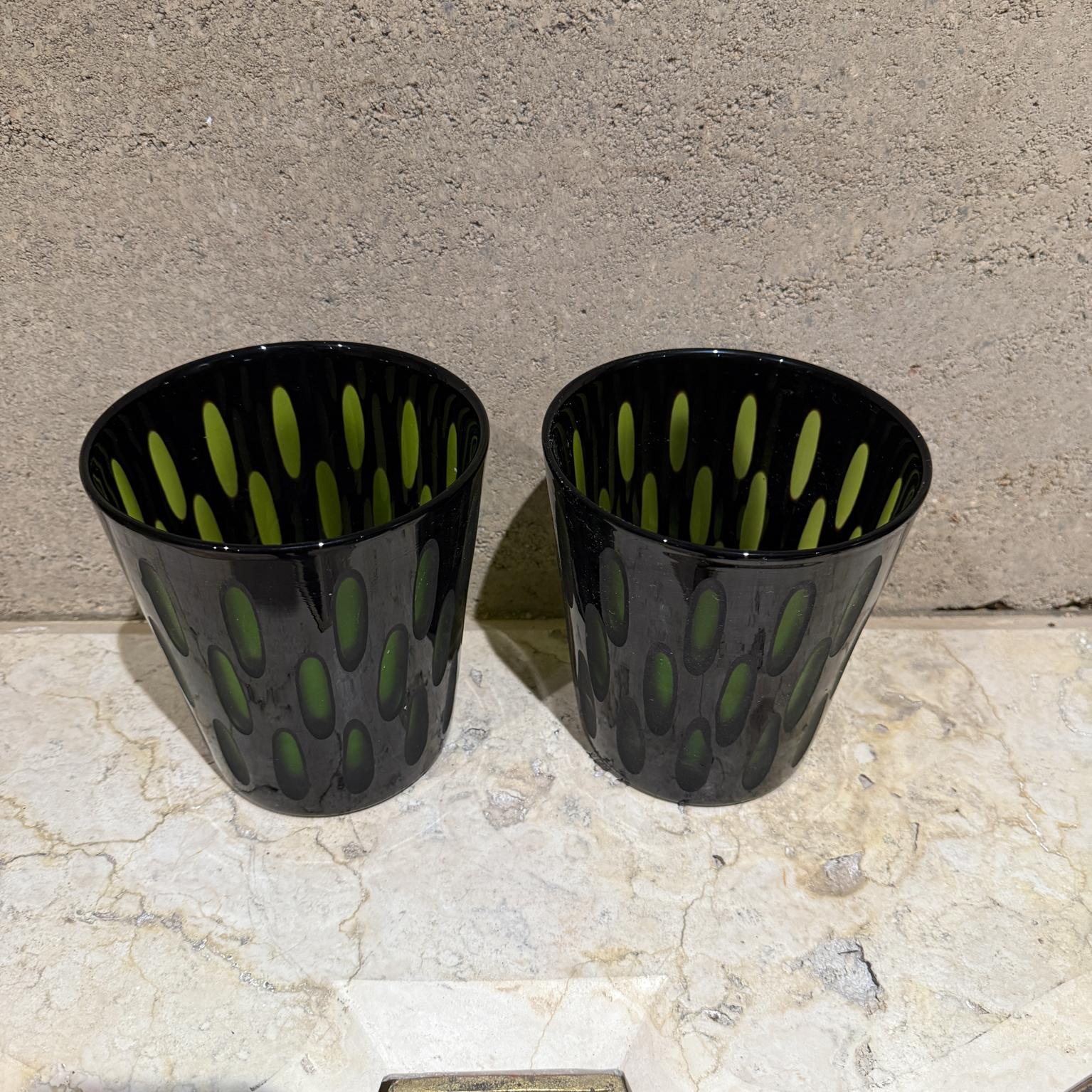 Mid-Century Modern 1960s Murano Vases Cased Glass Black & Green Italy For Sale
