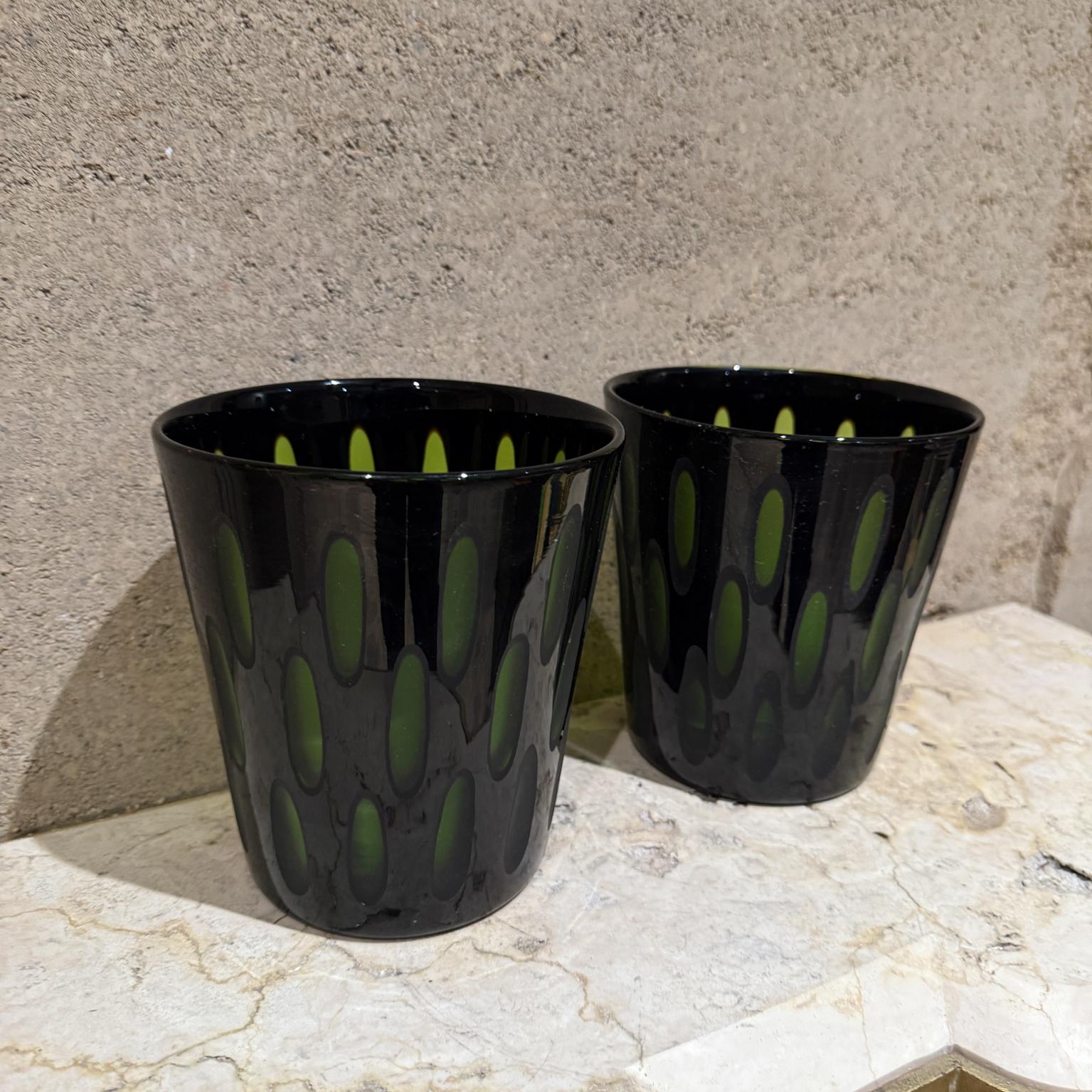 Italian 1960s Murano Vases Cased Glass Black & Green Italy For Sale