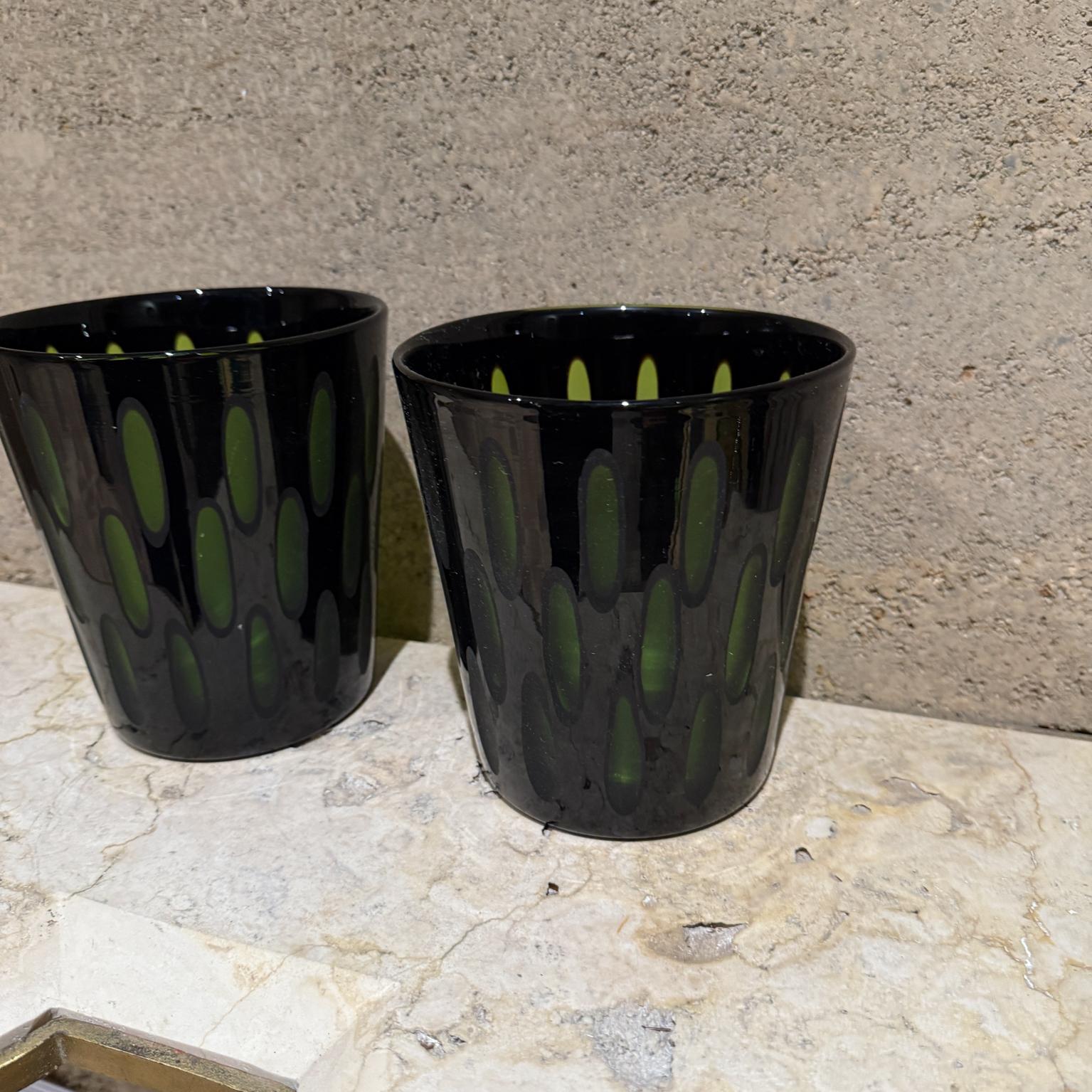 1960s Murano Vases Cased Glass Black & Green Italy In Good Condition For Sale In Chula Vista, CA