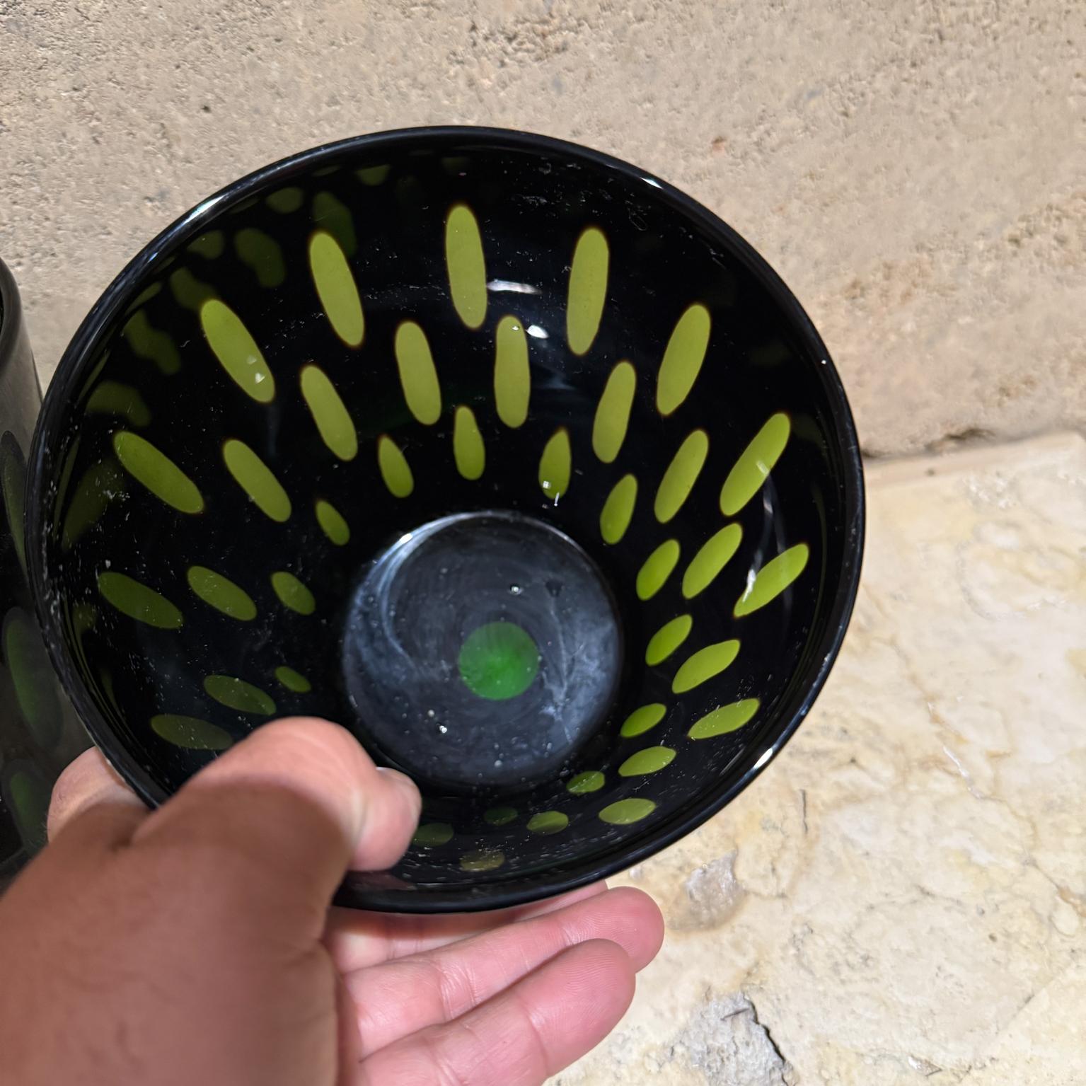 Mid-20th Century 1960s Murano Vases Cased Glass Black & Green Italy For Sale