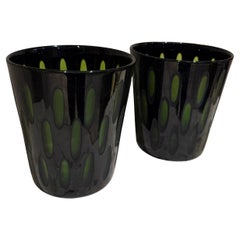 1960s Murano Vases Cased Glass Black & Green Italy