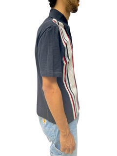 1960S Black & Grey Striped Poly Blend Knit Men's Rat Pack Polo Shirt