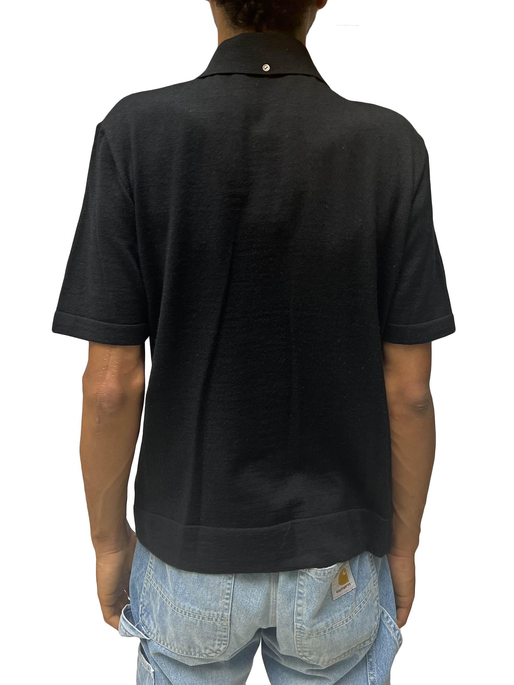 Schwarz-grau gestreiftes Herren-Poloshirt aus Poly-Mischung aus den 1960er Jahren im Angebot 1