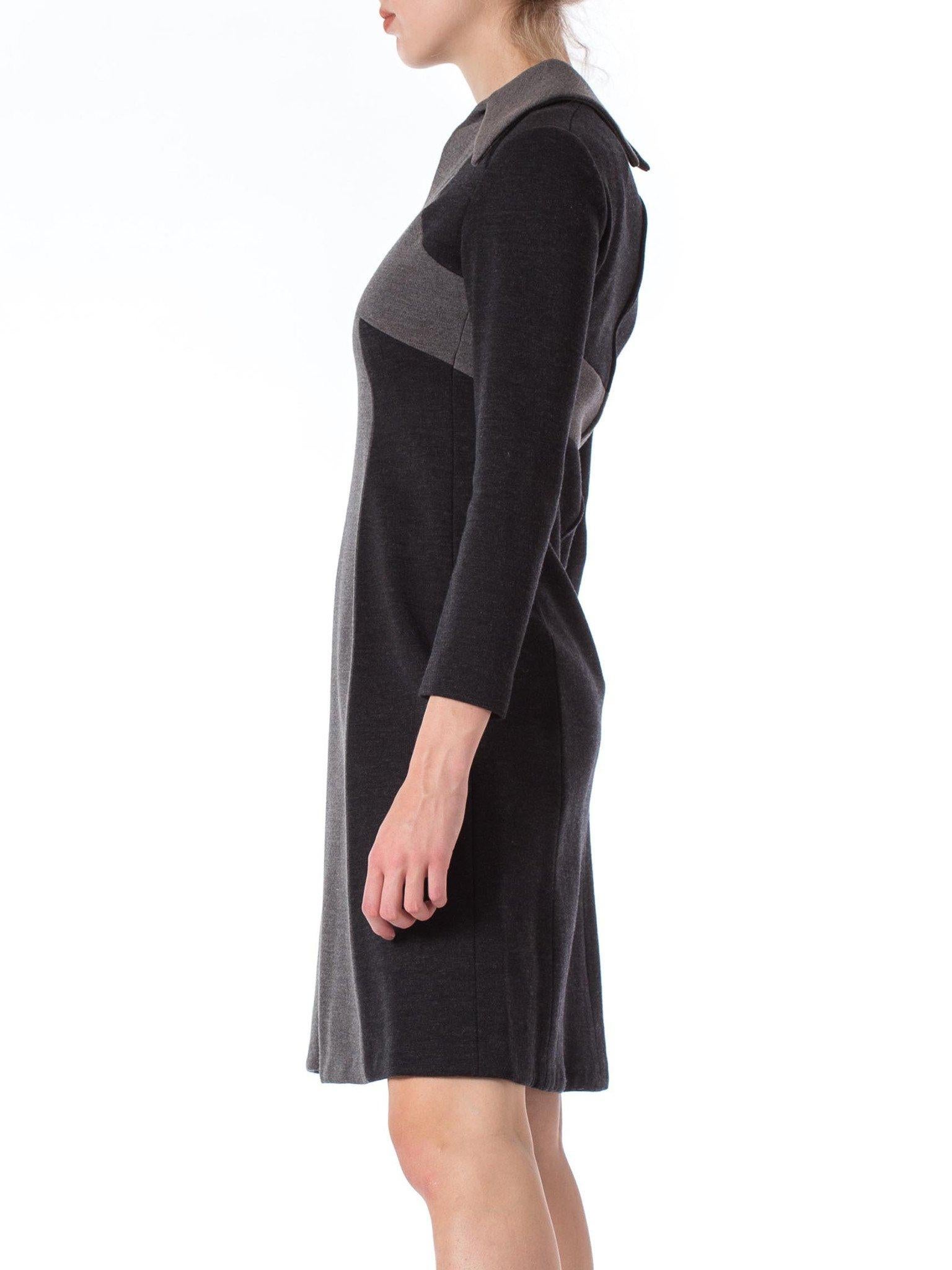 1960S Black & Grey Wool Knit Mod Long Sleeve Dress In Excellent Condition For Sale In New York, NY
