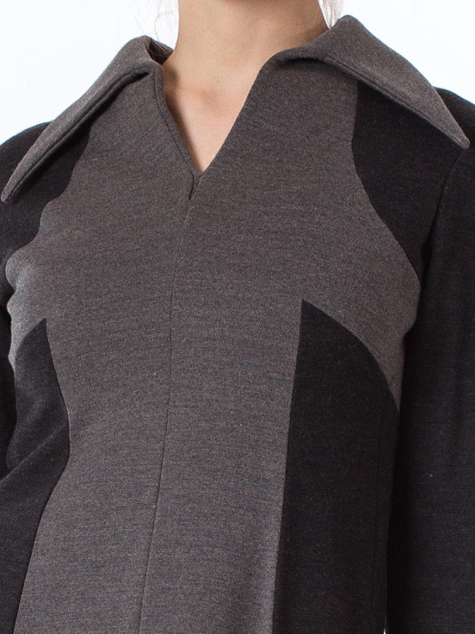 Women's 1960S Black & Grey Wool Knit Mod Long Sleeve Dress For Sale