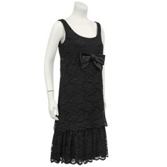 1960s Black Lace Cocktail Dress with Bow