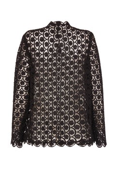 1960s Black Lace Scalloped Jacket With Rose Design