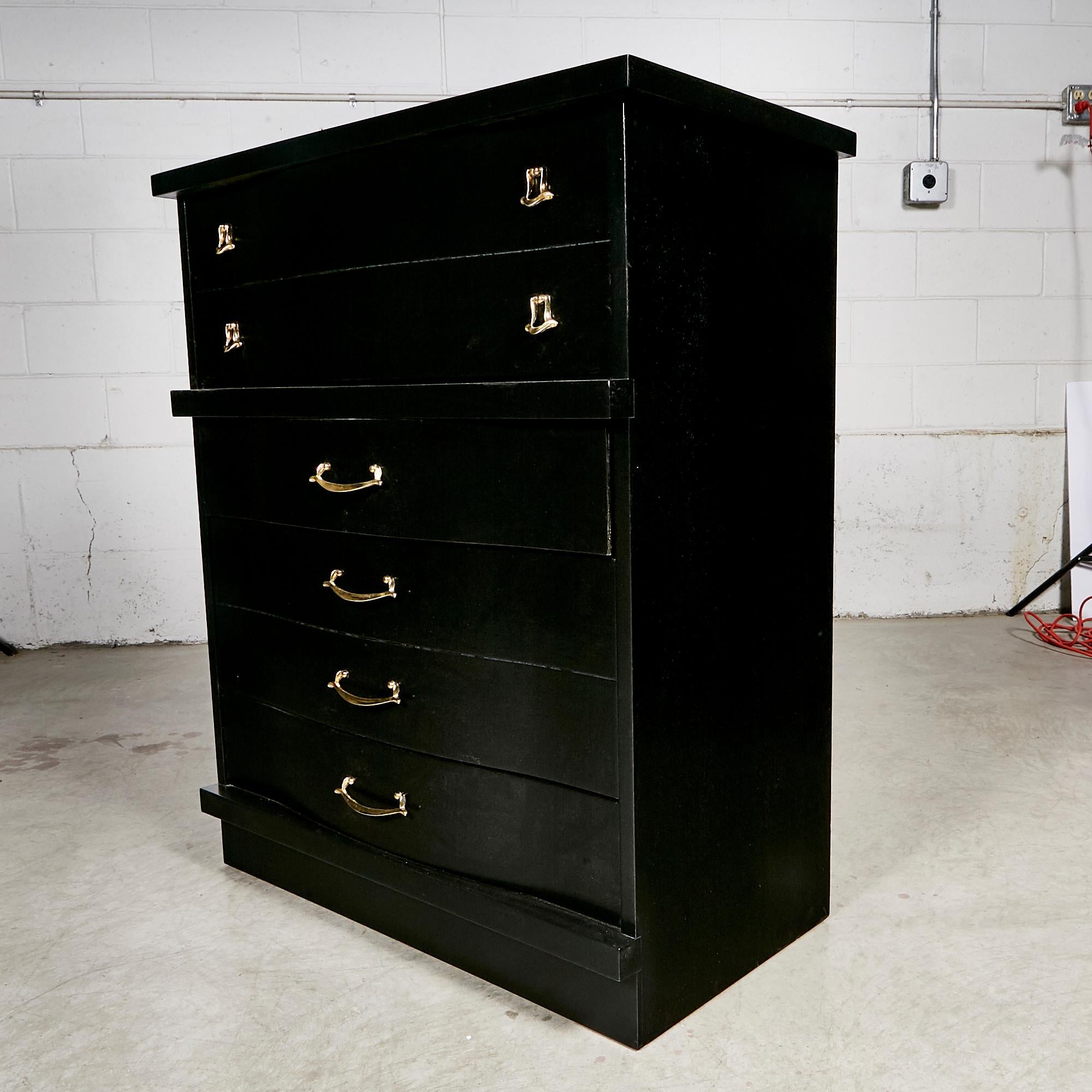 Mid-Century Modern 1960s Black Lacquered High Boy Dresser For Sale