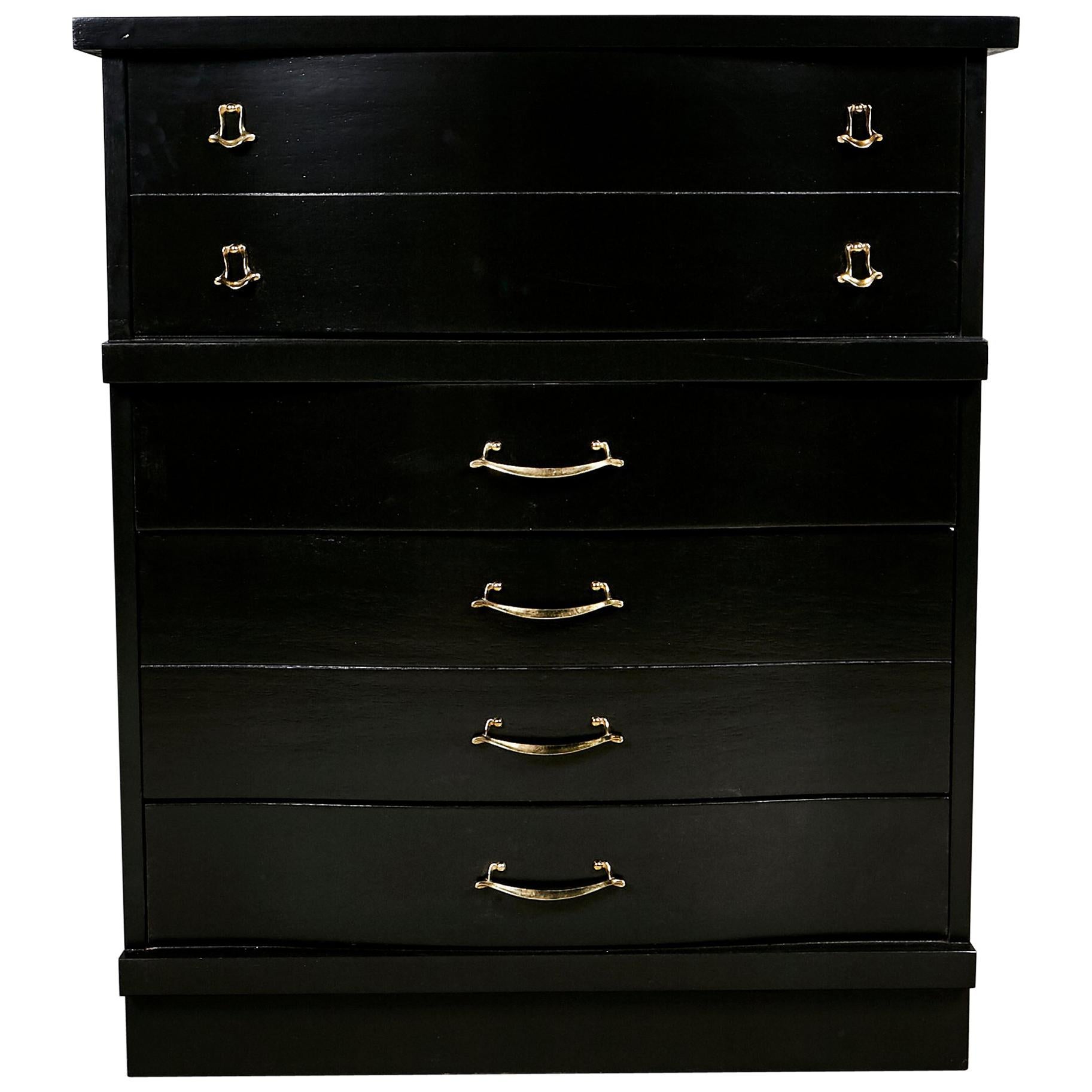 1960s Black Lacquered High Boy Dresser For Sale