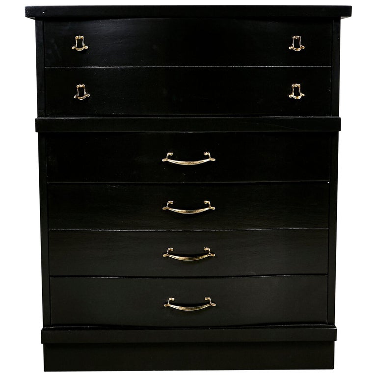 1960s Black Lacquered High Boy Dresser For Sale at 1stDibs