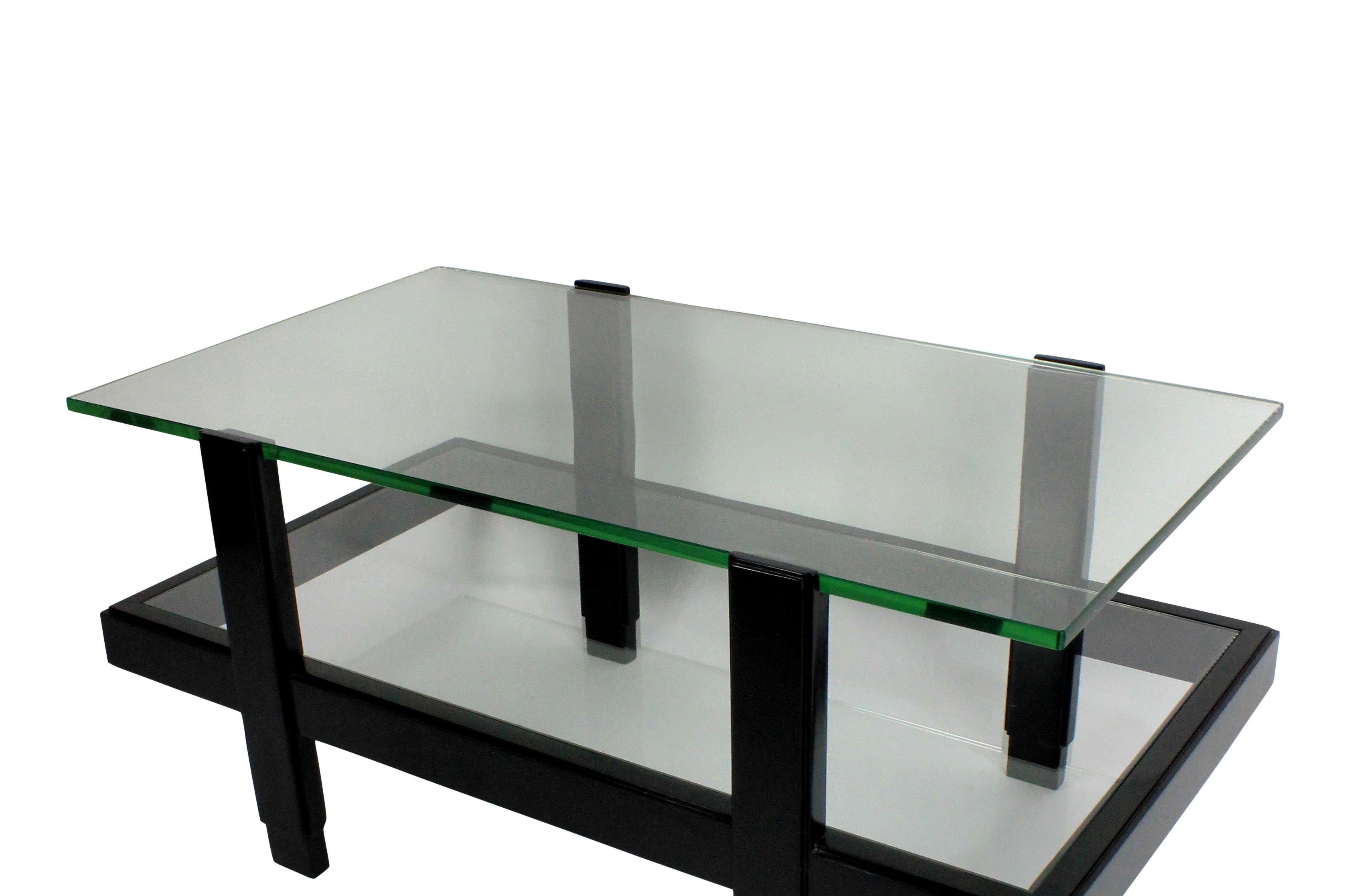 Mid-Century Modern 1960s Black Lacquered Two-Tier Occasional Table
