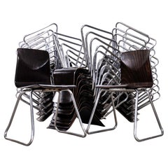 1960's Black Laminated Hardwood Chrome Stacking Dining Chairs