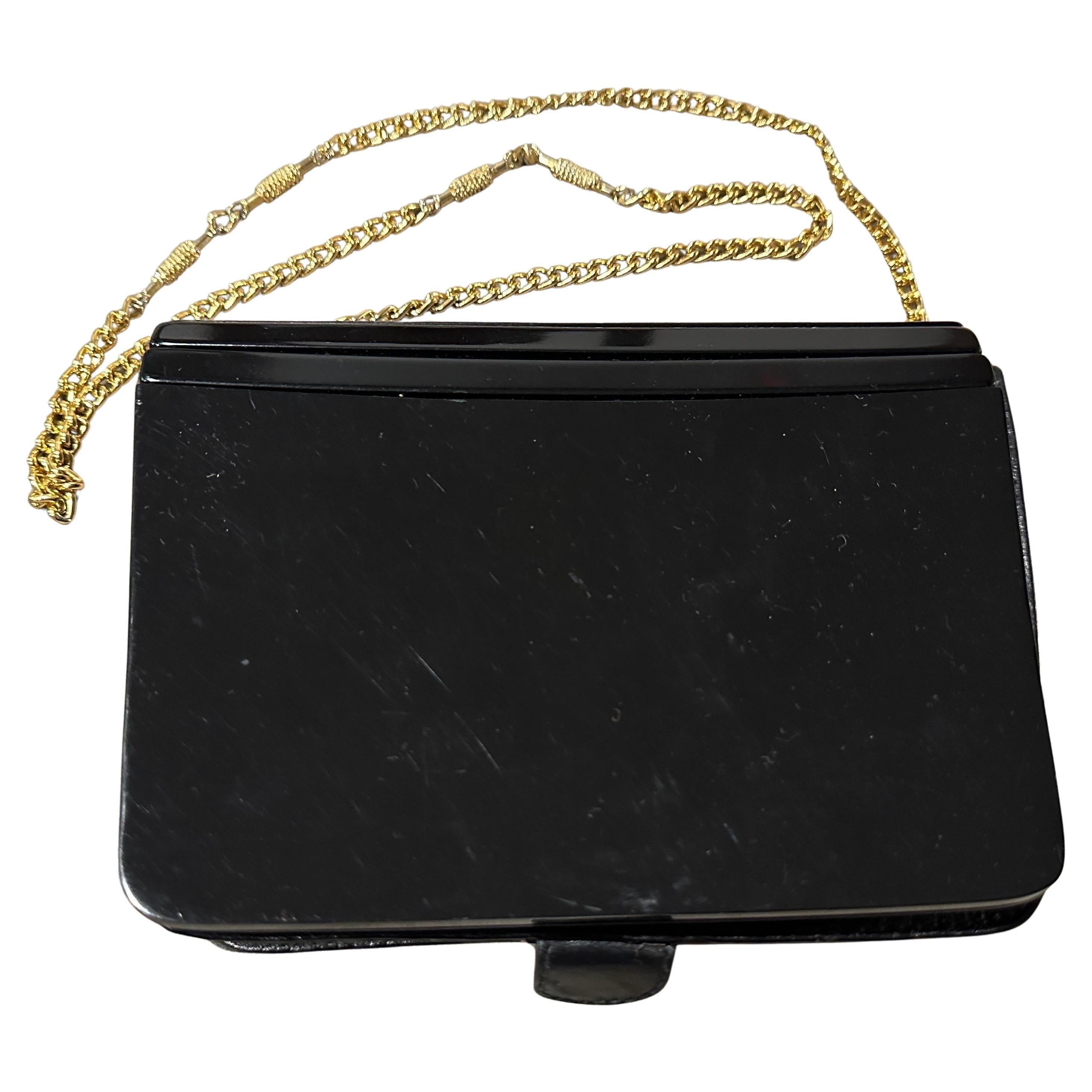 1960er Jahre Schwarze italienische Abendtasche aus Leder und Bakelit