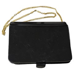 Vintage 1960s Black Leather and Bakelite Italian Evening Bag