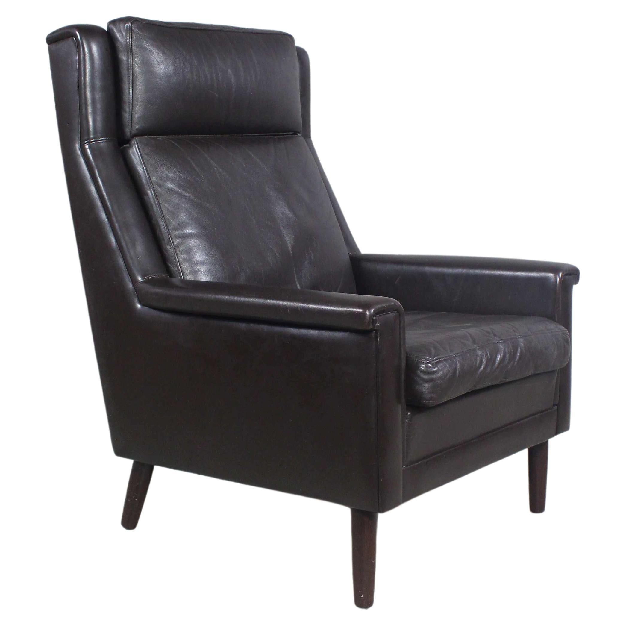 Chaise en cuir noir des années 1960 de Georg Thams Bon état - En vente à ŚWINOUJŚCIE, 32