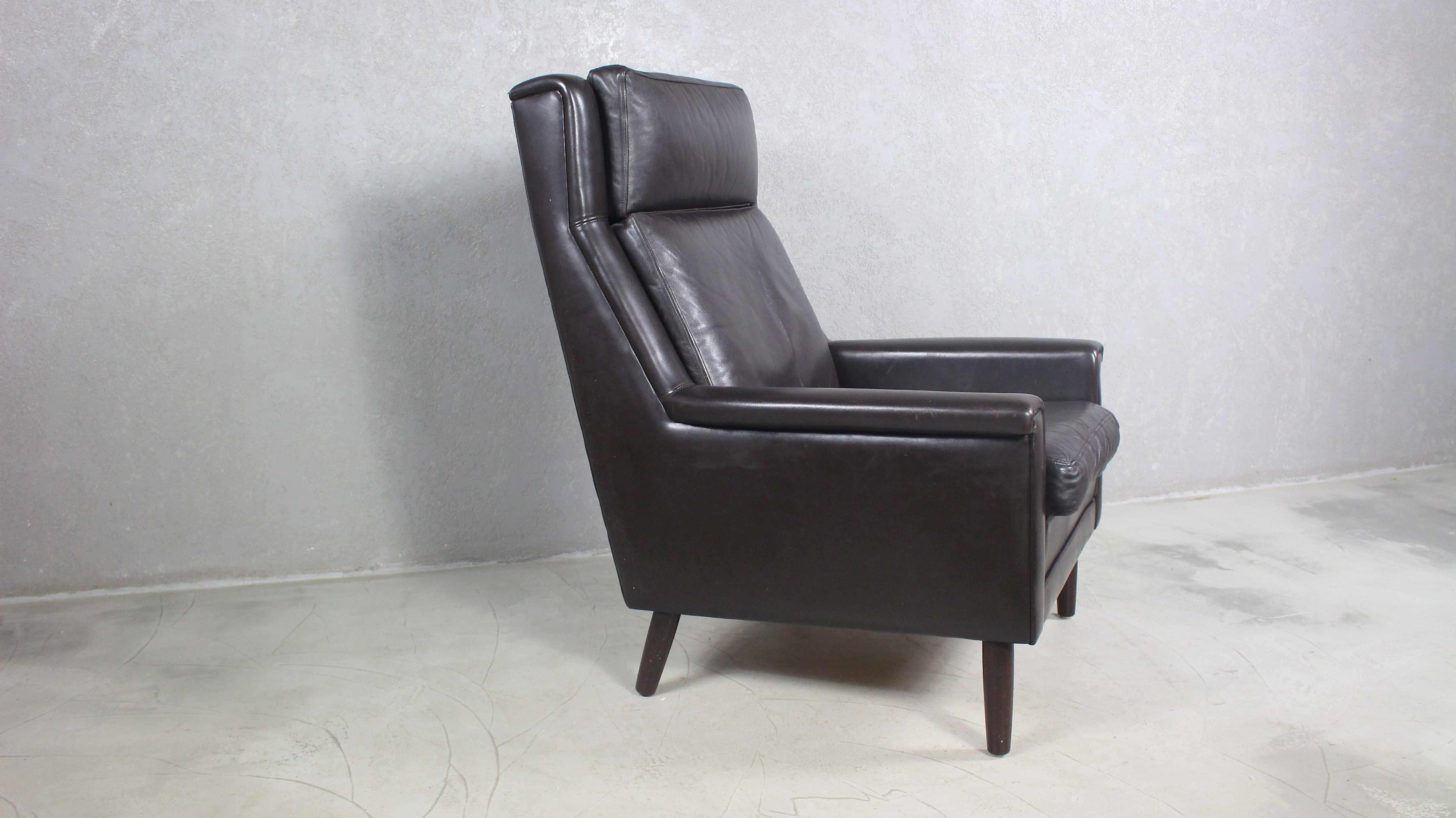 1960s Black Leather Chair by Georg Thams In Good Condition For Sale In ŚWINOUJŚCIE, 32