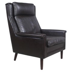 Used 1960s Black Leather Chair by Georg Thams