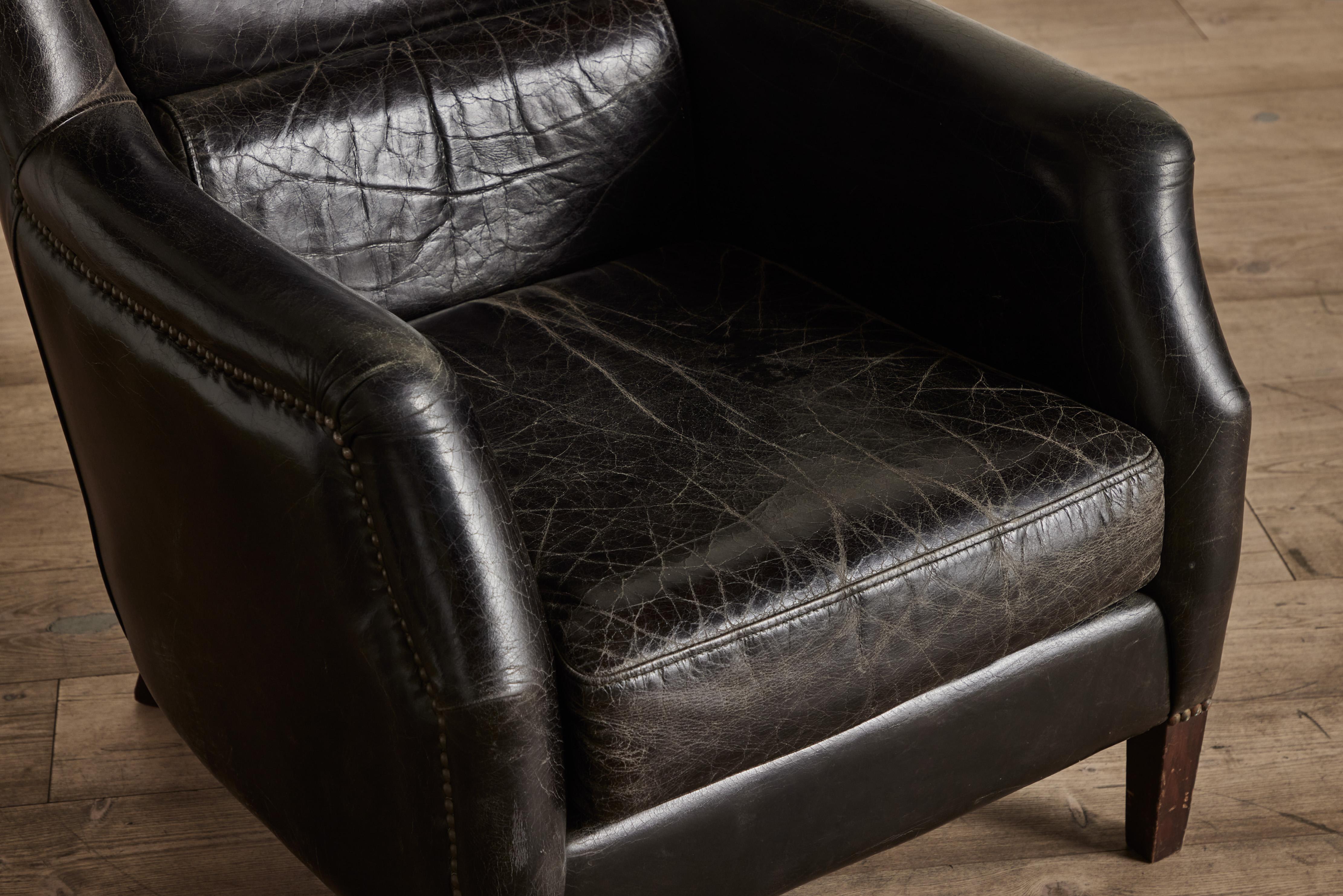 1960s Black Leather Chair For Sale 1