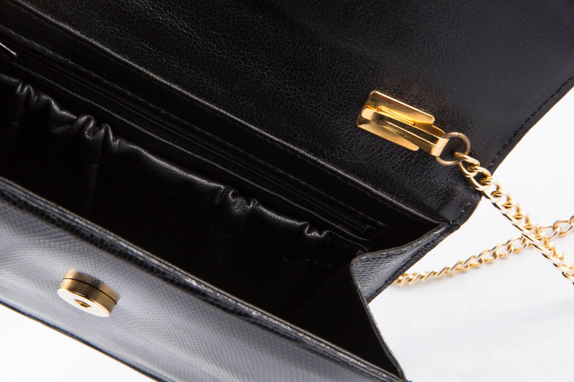Women's 1960s Black Leather Evening Chain Shoulder Bag