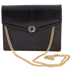 1960s Black Leather Evening Chain Shoulder Bag