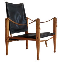 Chaise Safari en Cuir Noir des Années 1960 par Kaare Klint