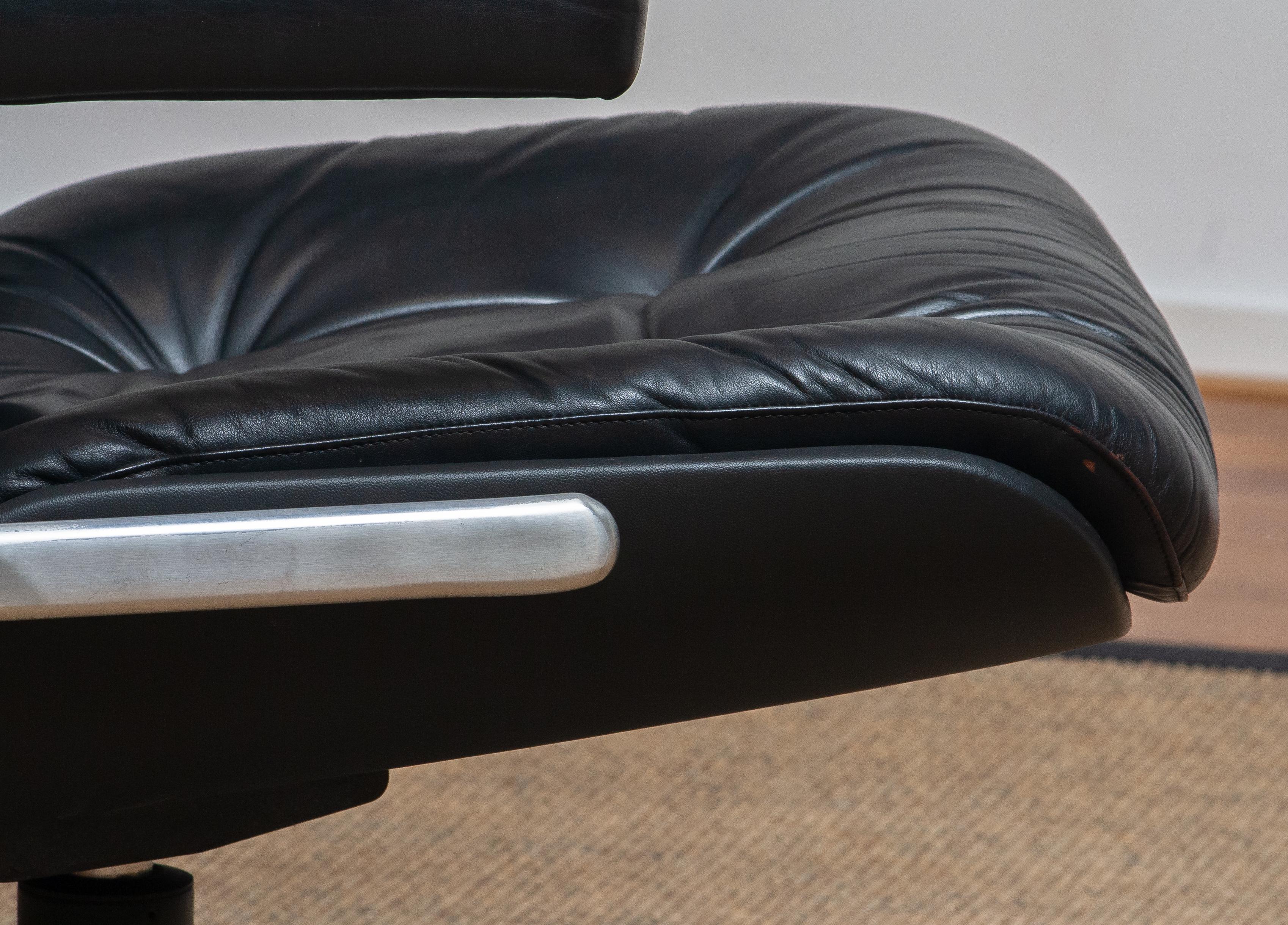 Aluminum 1960s, Black Leather Swivel Chair by Martin Stoll for Giroflex Stoll Mdl, 7065