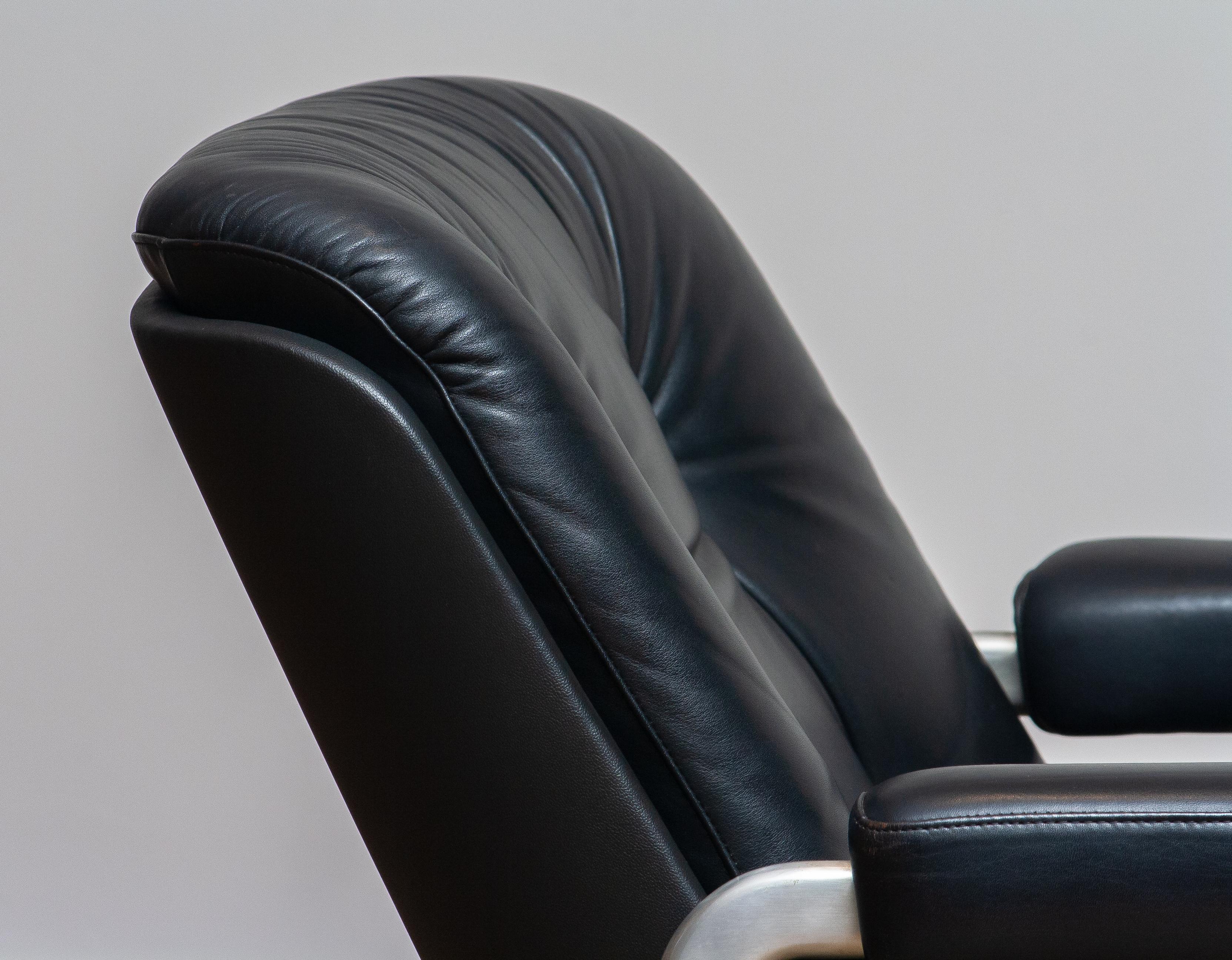 1960s, Black Leather Swivel Chair by Martin Stoll for Giroflex Stoll Mdl, 7065 1