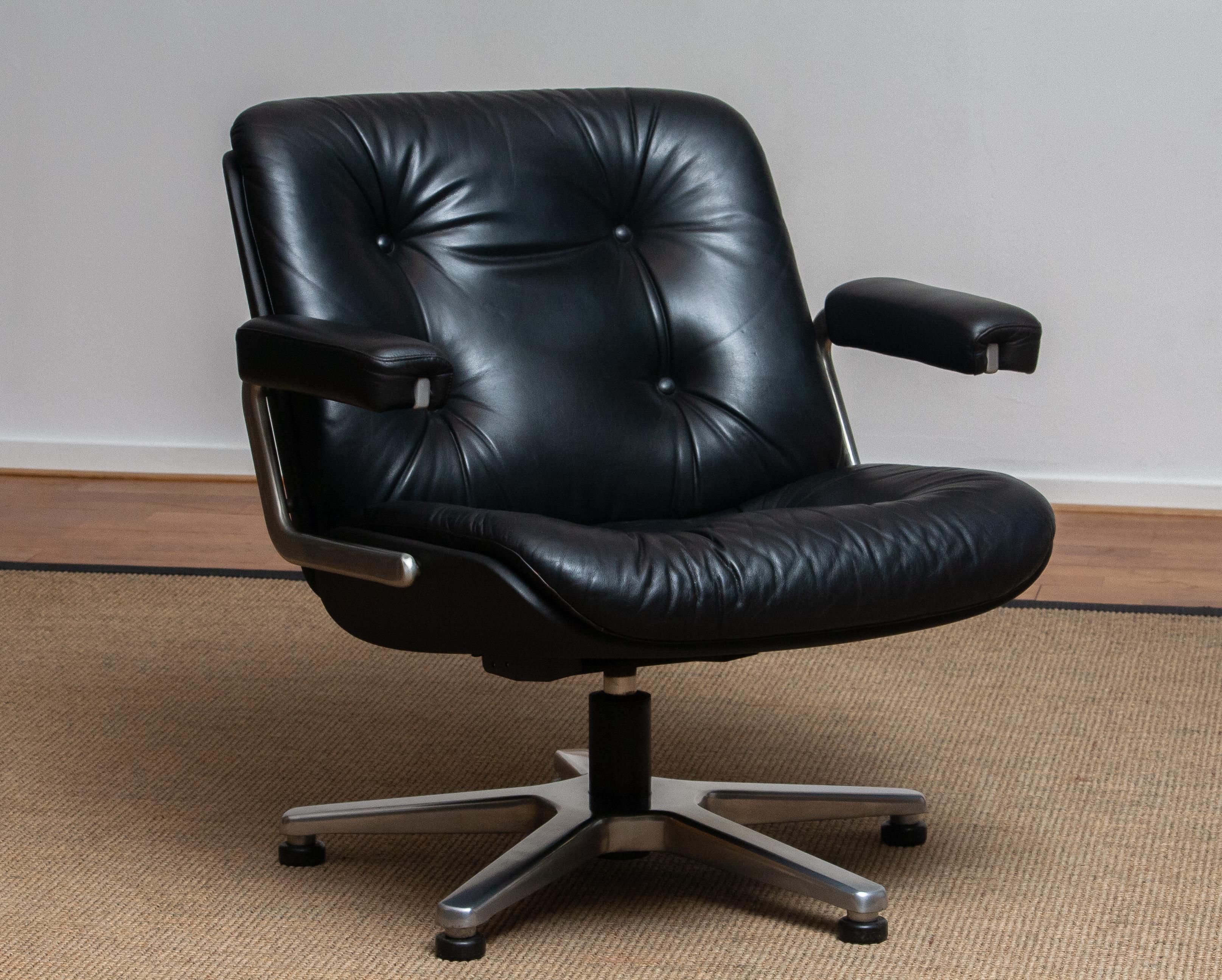 1960s, Black Leather Swivel Chair by Martin Stoll for Giroflex Stoll Mdl, 7065 2