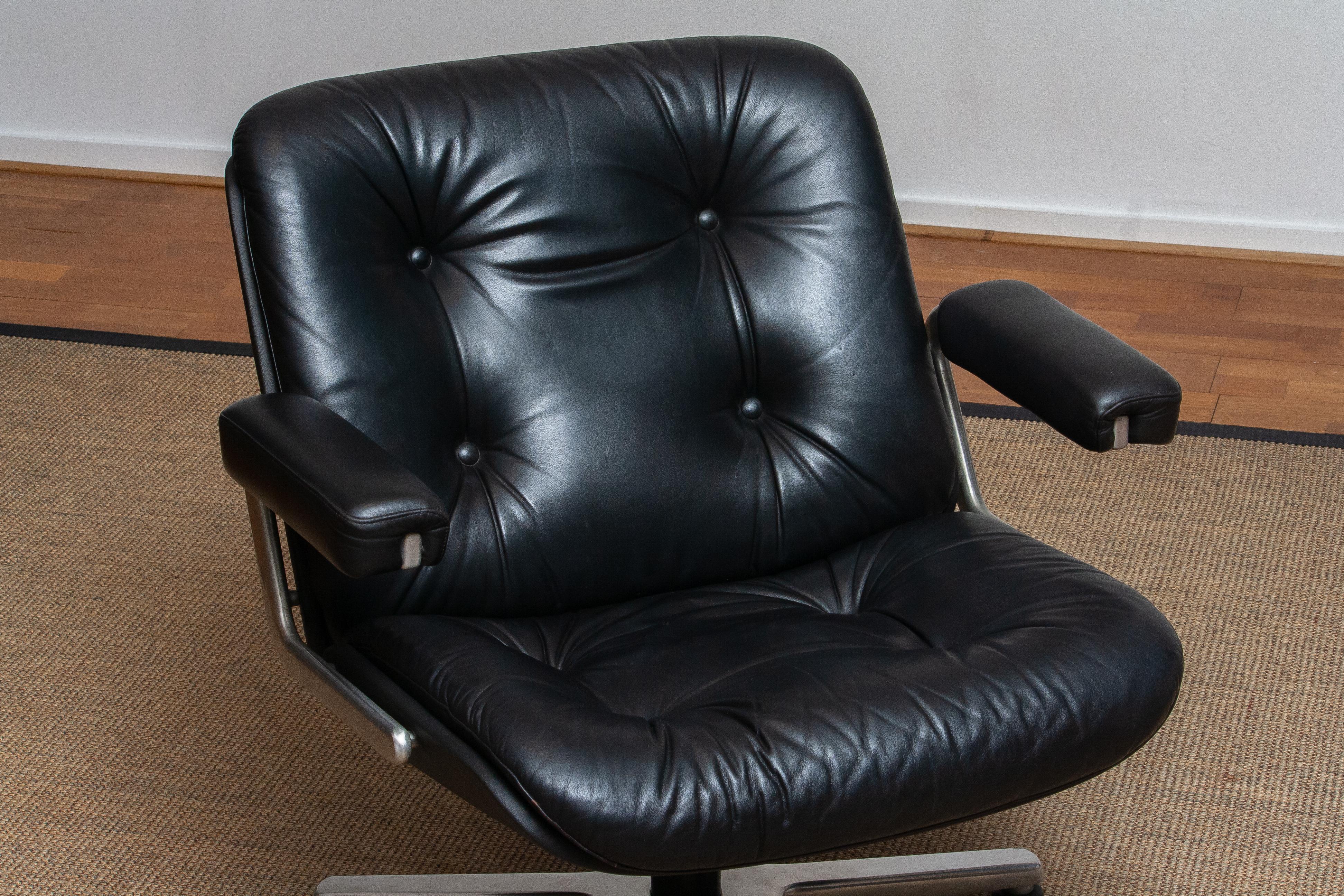 1960s, Black Leather Swivel Chair by Martin Stoll for Giroflex Stoll Mdl, 7065 6