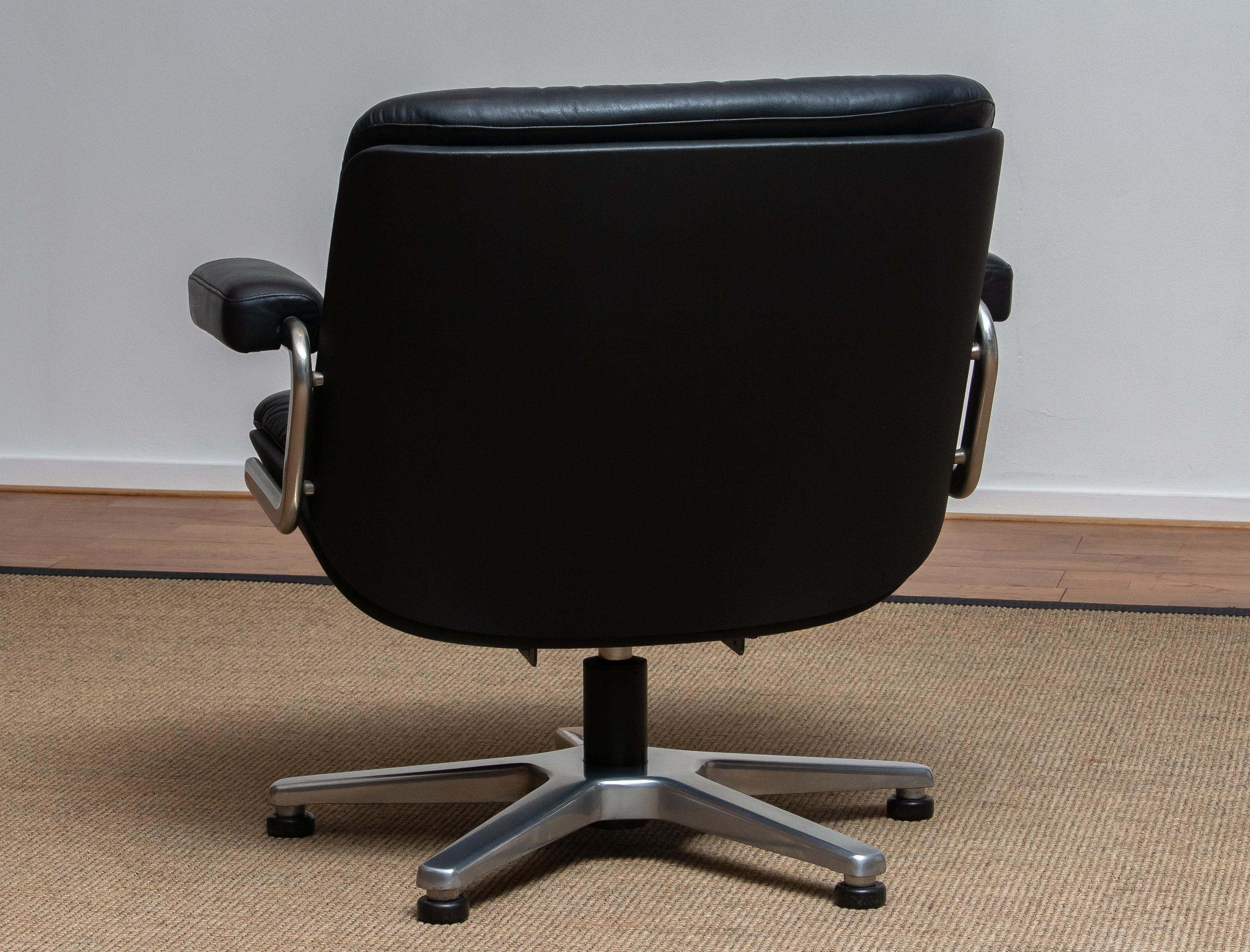 Swiss 1960s, Black Leather Swivel Chair by Martin Stoll for Giroflex Stoll Mdl, 7065