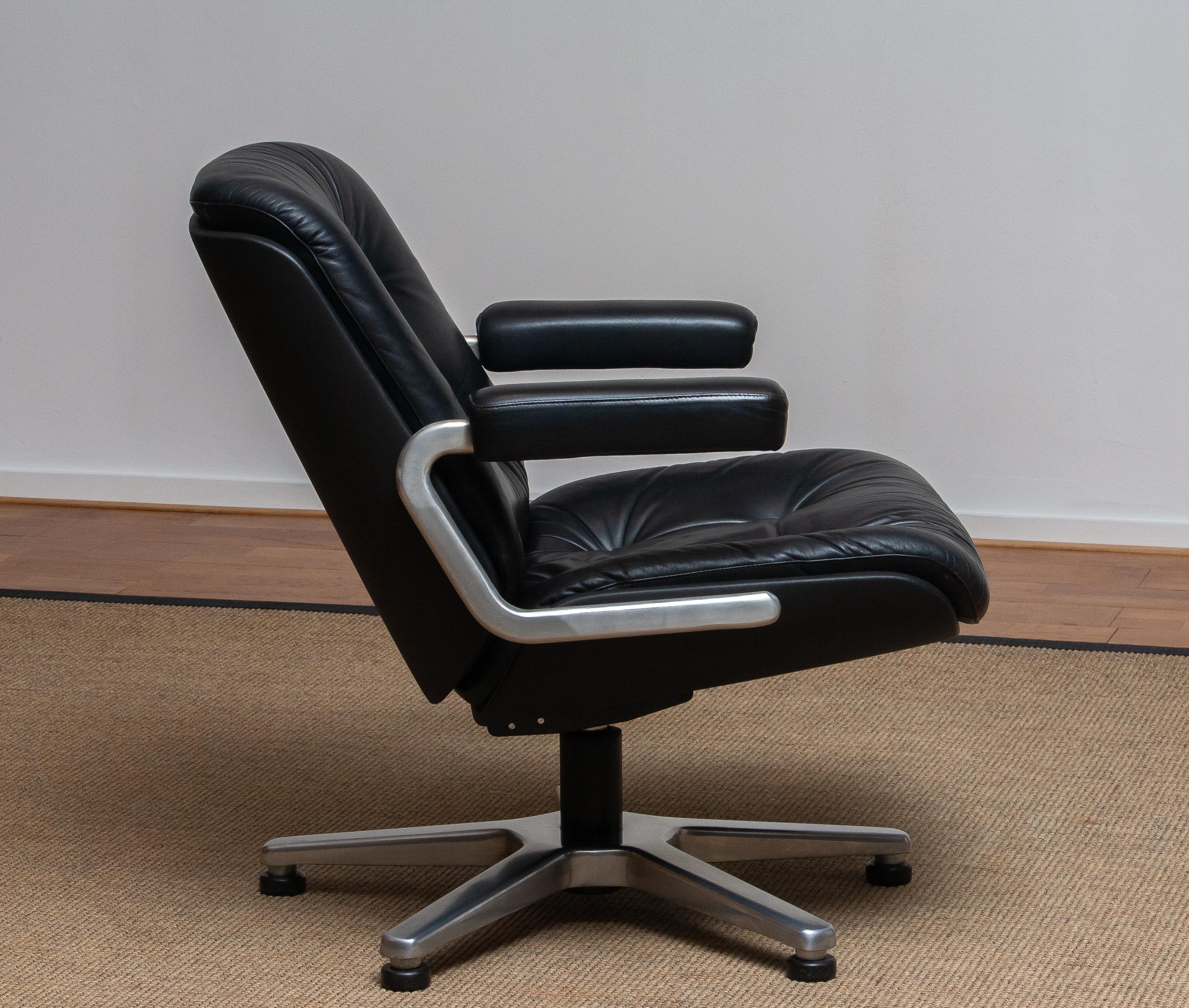 1960s, Black Leather Swivel Chair by Martin Stoll for Giroflex Stoll Mdl, 7065 2