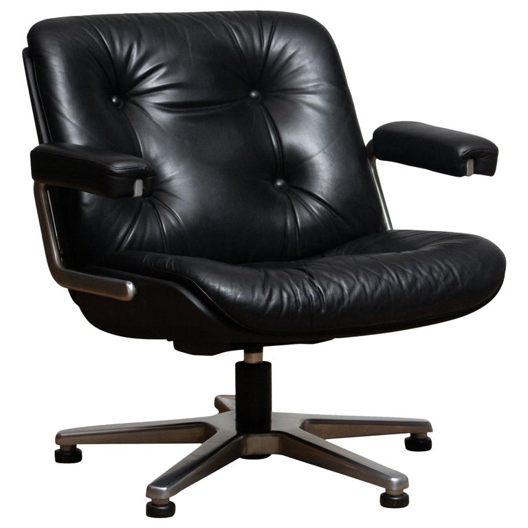 1960s, Black Leather Swivel Chair by Martin Stoll for Giroflex Stoll Mdl,  7065 For Sale at 1stDibs