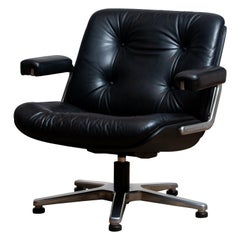 1960s, Black Leather Swivel Chair by Martin Stoll for Giroflex Stoll Mdl, 7065