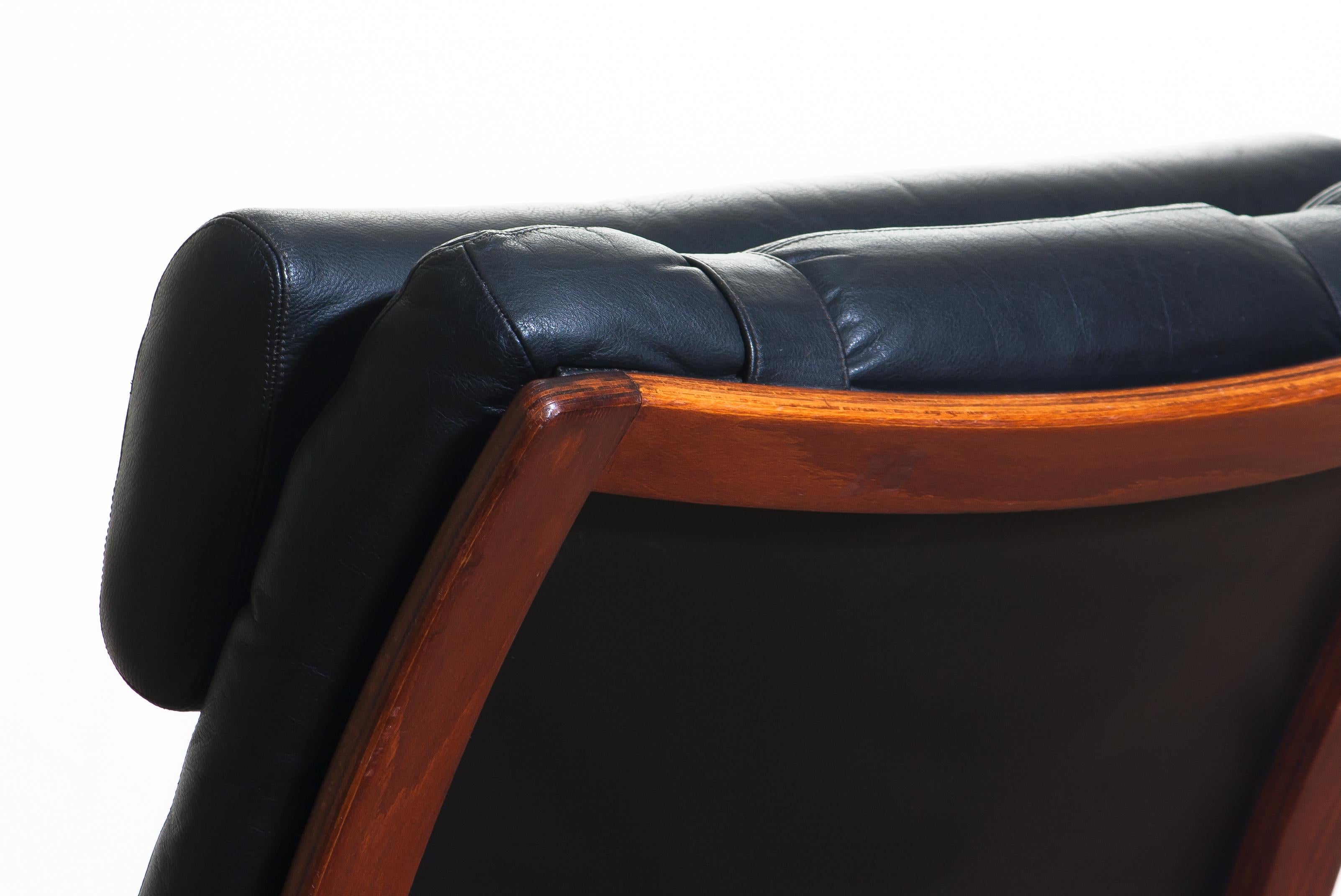 1960s, Black Leather Swivel Chair with Jakaranda Stand by Gote Design Nassjo 4