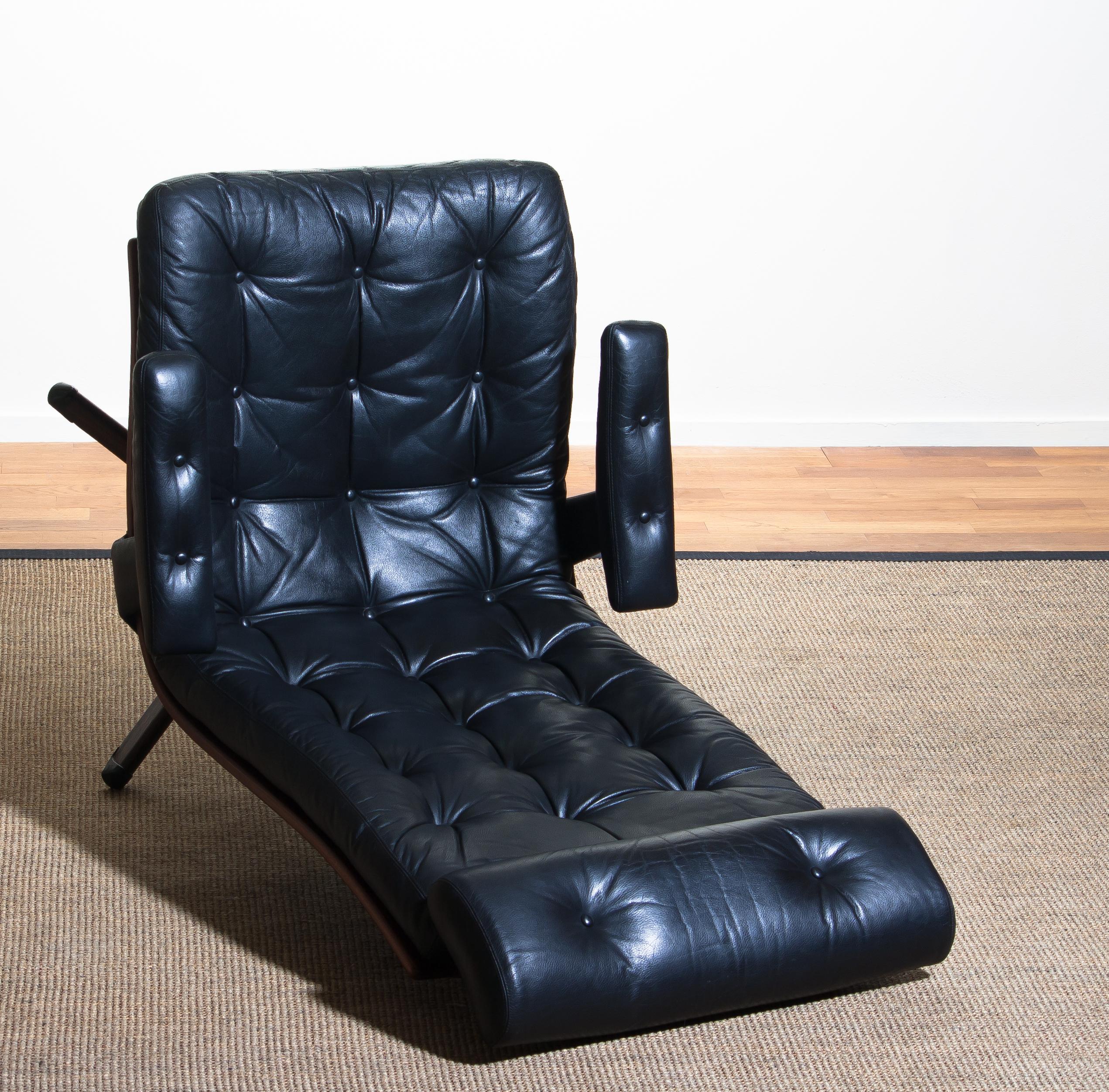 1960s, Black Leather Swivel Chair with Jakaranda Stand by Gote Design Nassjo 8