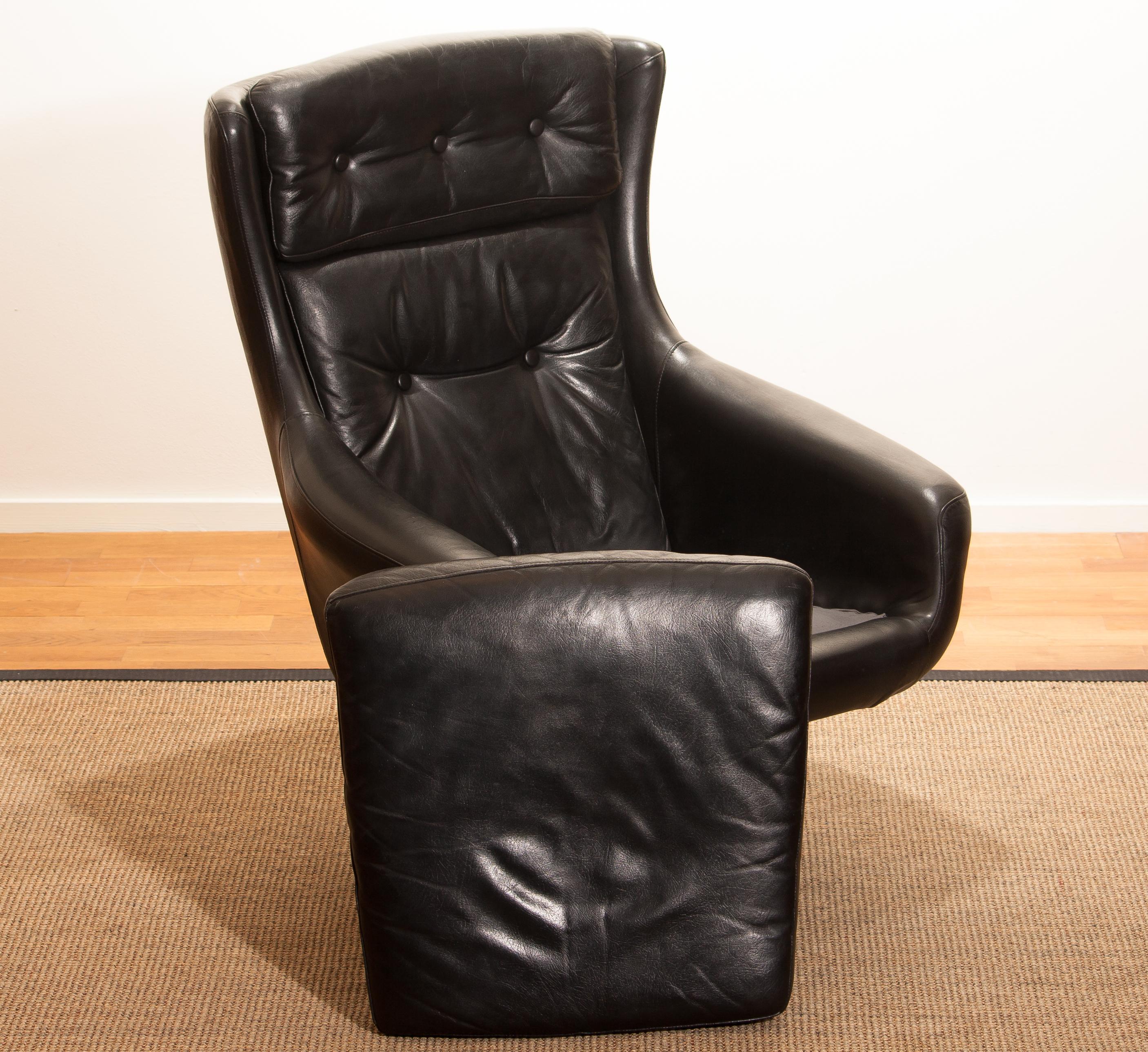1960s, Black Leather Swivel Rocking Lounge Chair by Lennart Bender 6