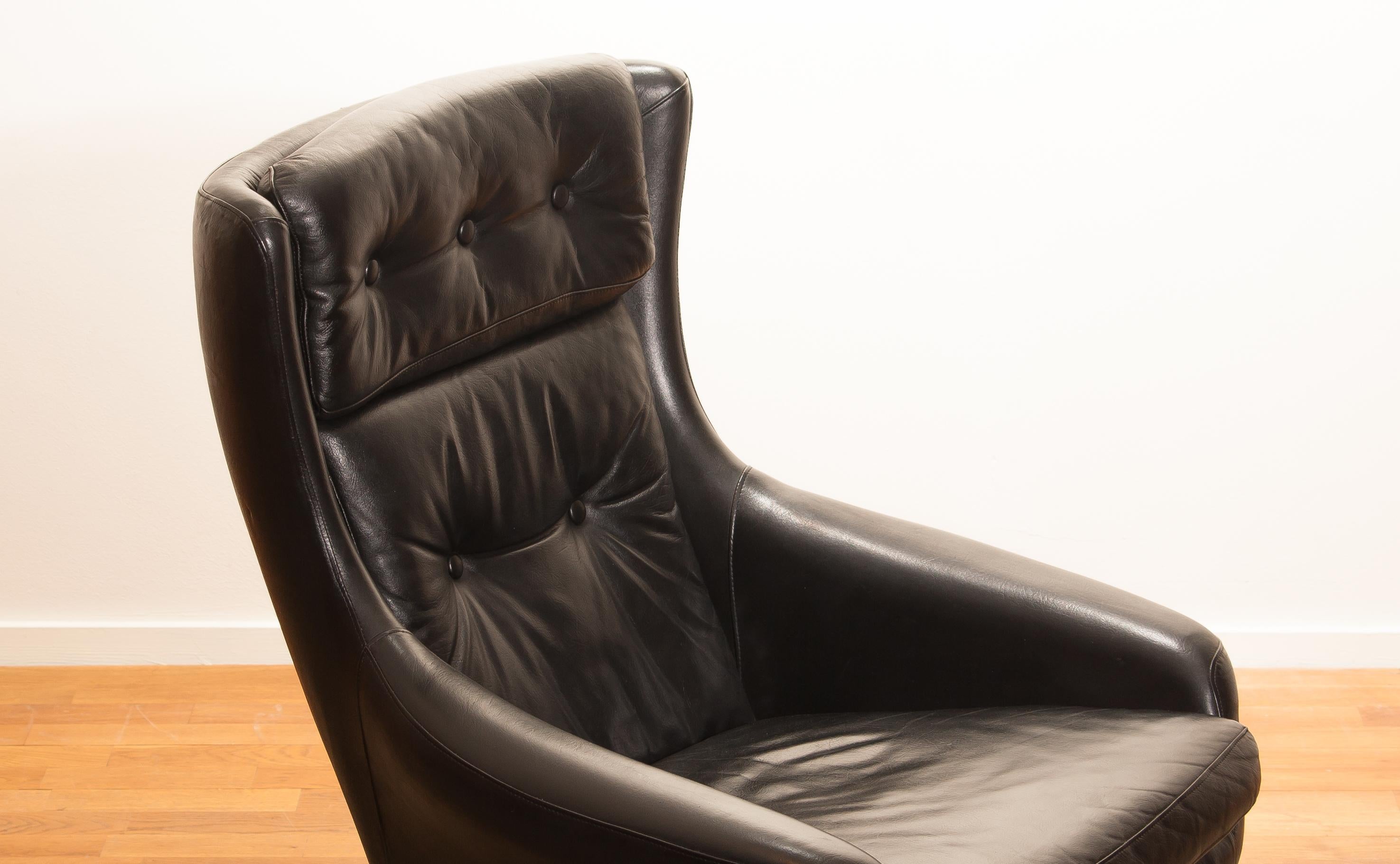 1960s, Black Leather Swivel Rocking Lounge Chair by Lennart Bender 3