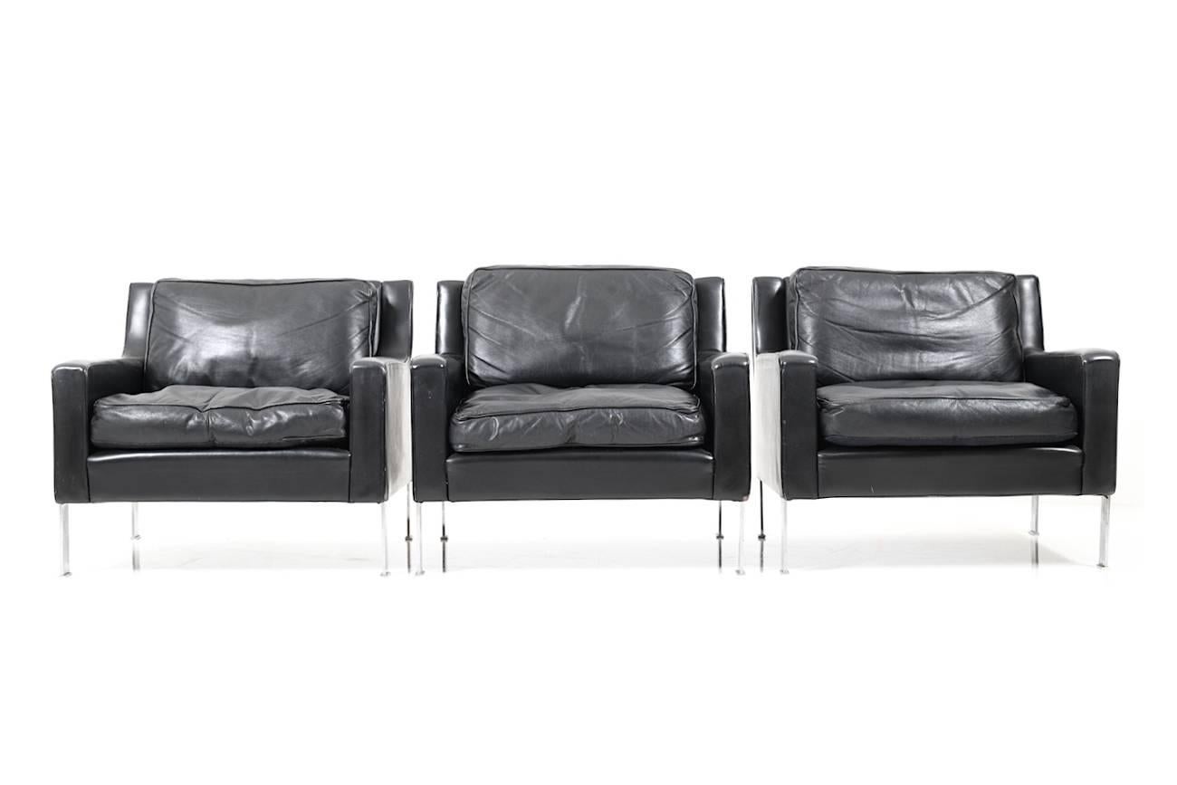 1960s Black Leather Tecta Moebel Seating Group 3-1-1-1 For Sale 5