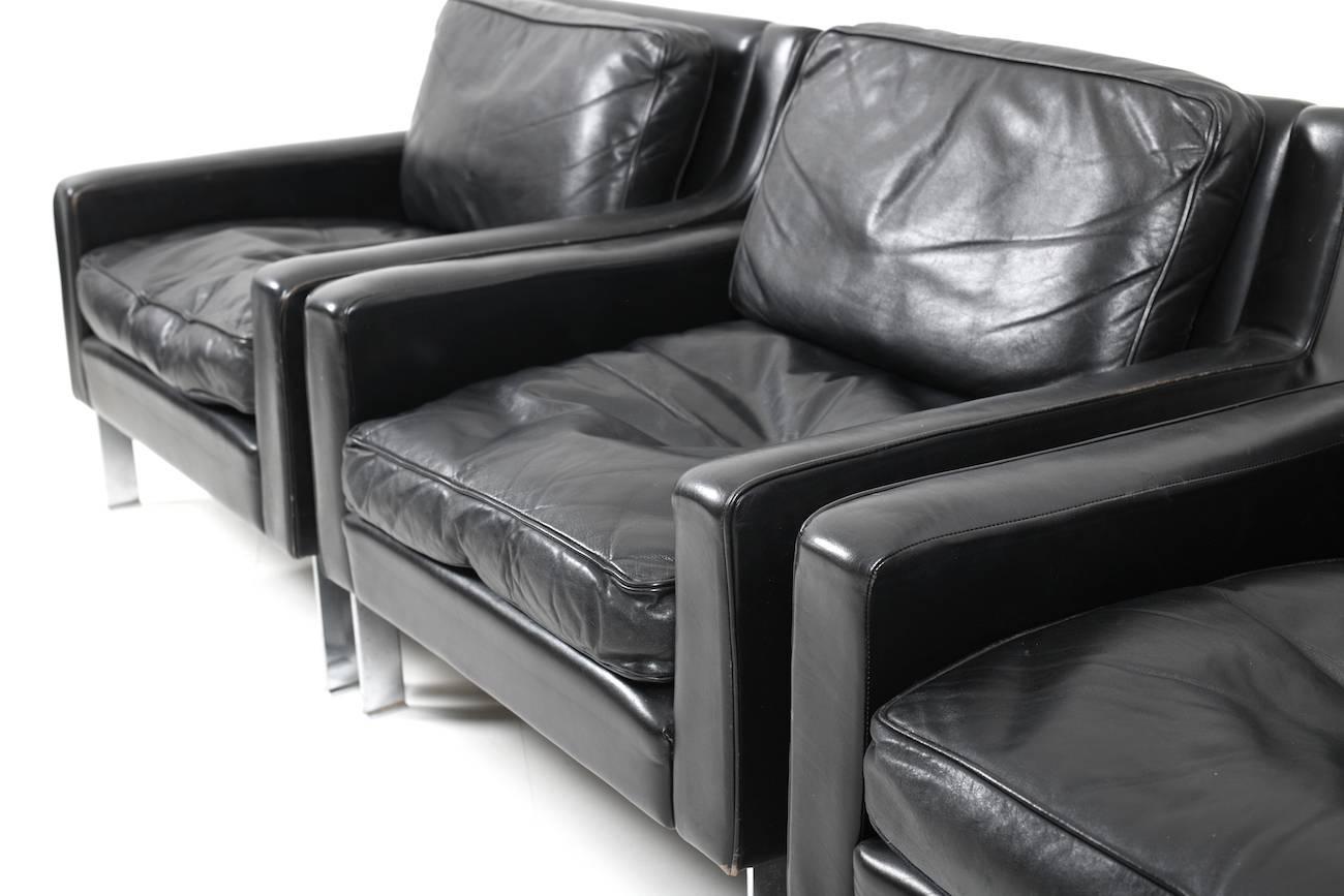 1960s Black Leather Tecta Moebel Seating Group 3-1-1-1 For Sale 8