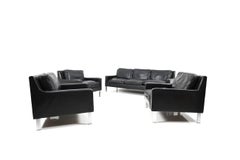1960s Black Leather Tecta Moebel Seating Group 3-1-1-1
