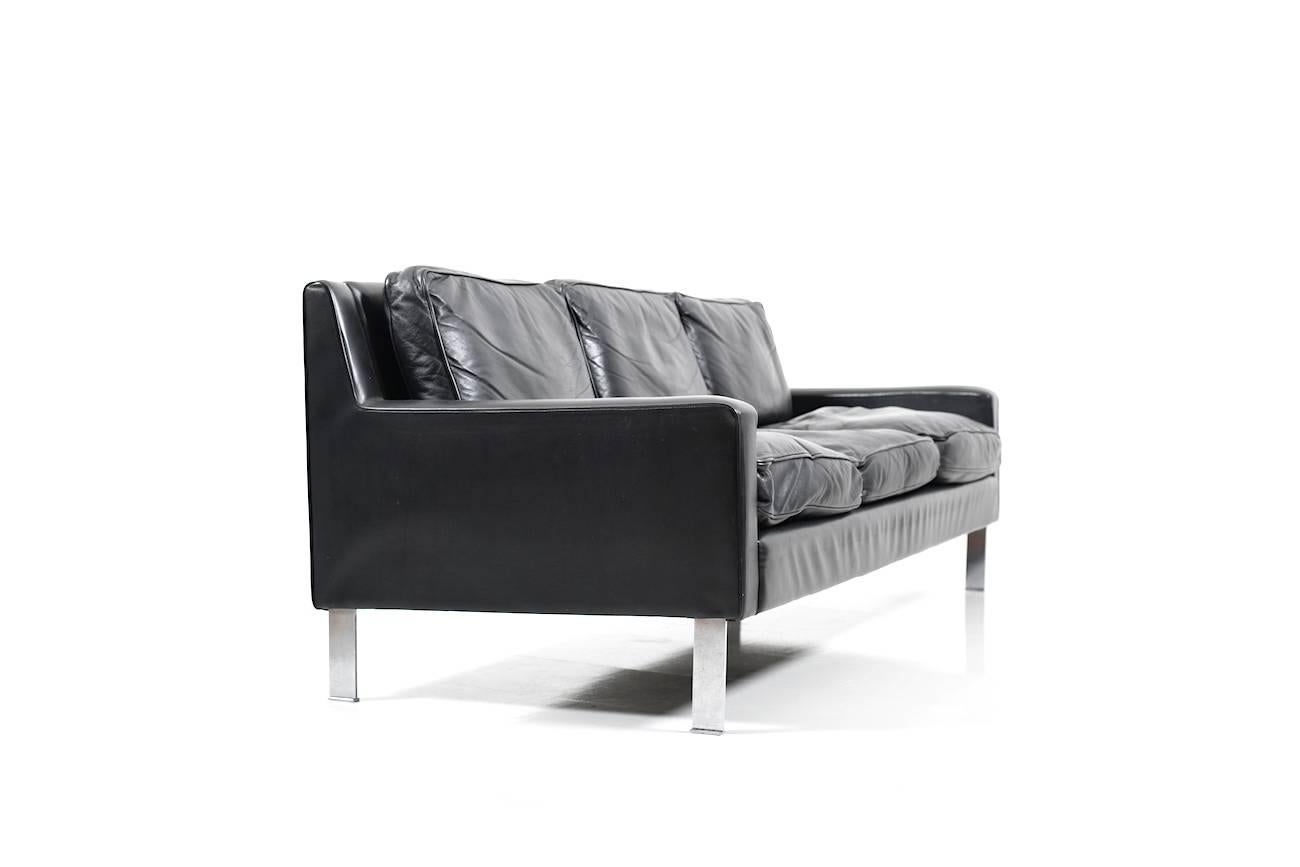 Mid-20th Century 1960s Black Leather Tecta Moebel Seating Group 3-1-1-1 For Sale