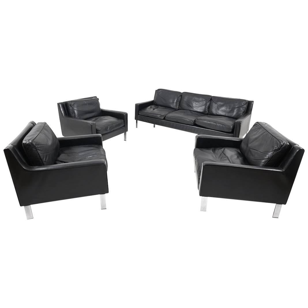 1960s Black Leather Tecta Moebel Seating Group 3-1-1-1 For Sale