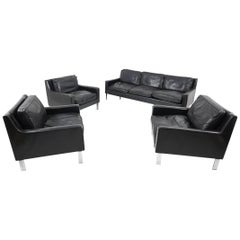 1960s Black Leather Tecta Moebel Seating Group 3-1-1-1