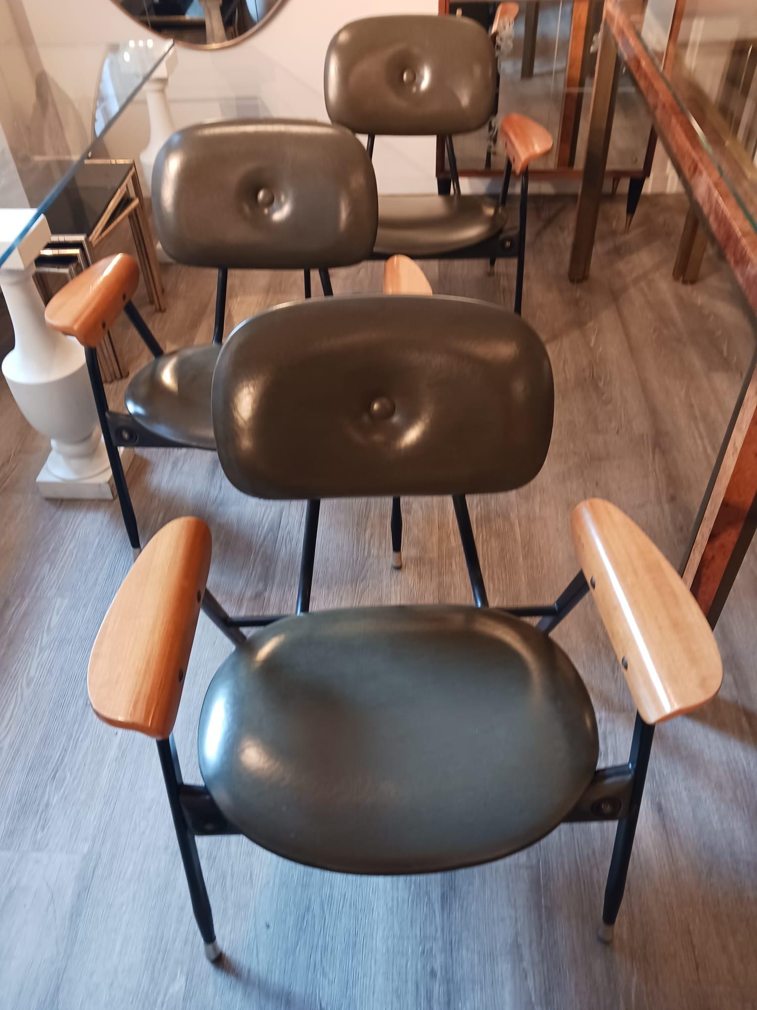 Black Leather in the Style of Marco Zanuso, circa 1960s Three Armchairs 6