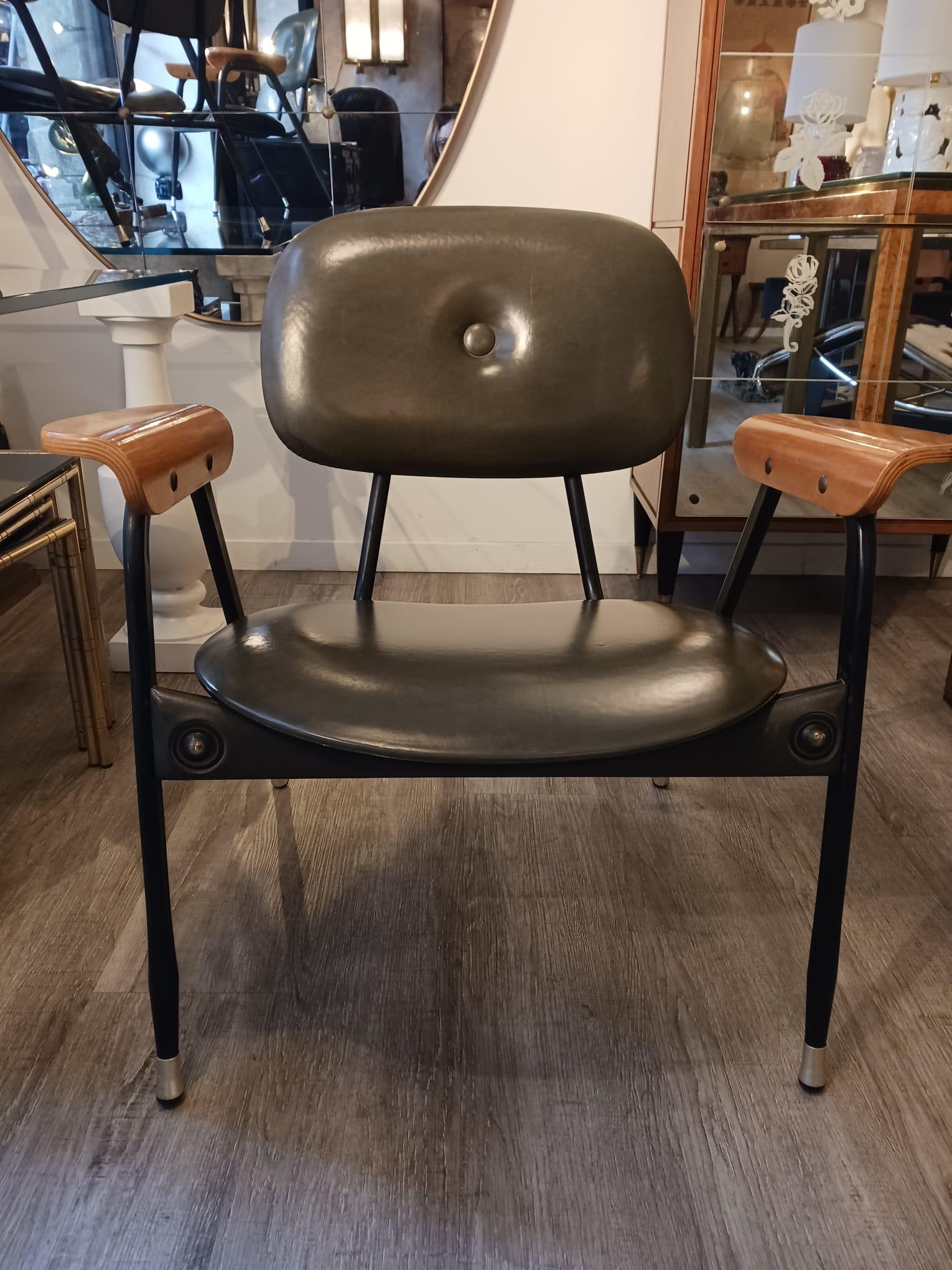 Black Leather in the Style of Marco Zanuso, circa 1960s Three Armchairs 7