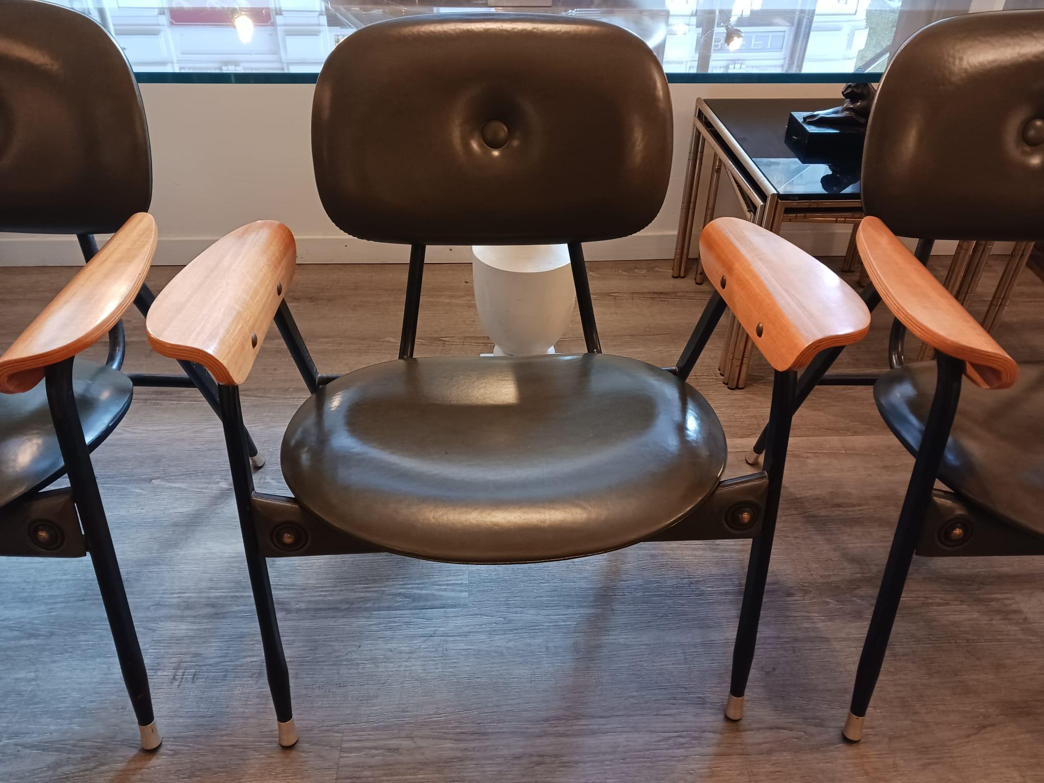 Black Leather in the Style of Marco Zanuso, circa 1960s Three Armchairs 2