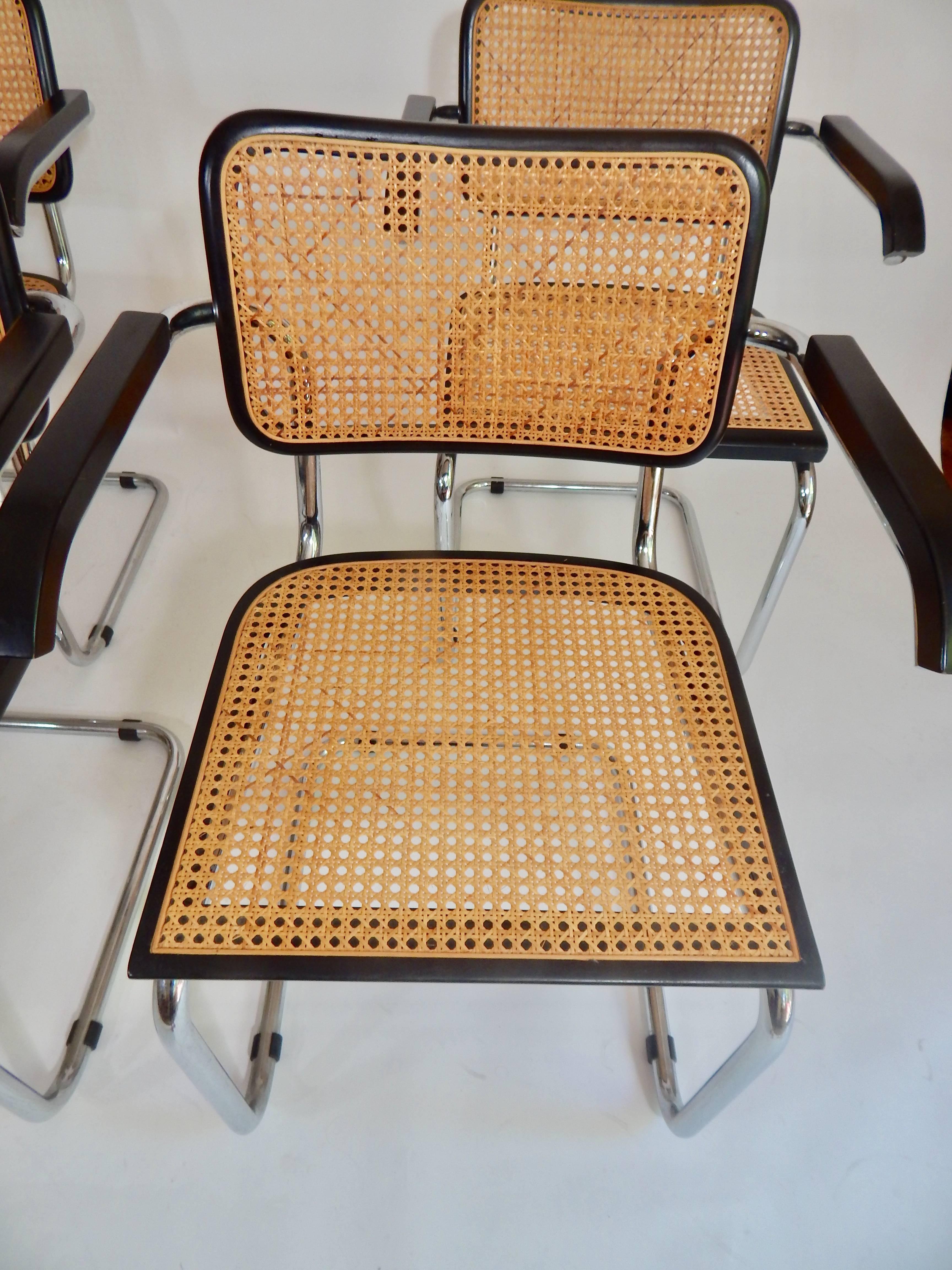 Chrome 1960s Black Marcel Breuer Cesca Chairs, Italy