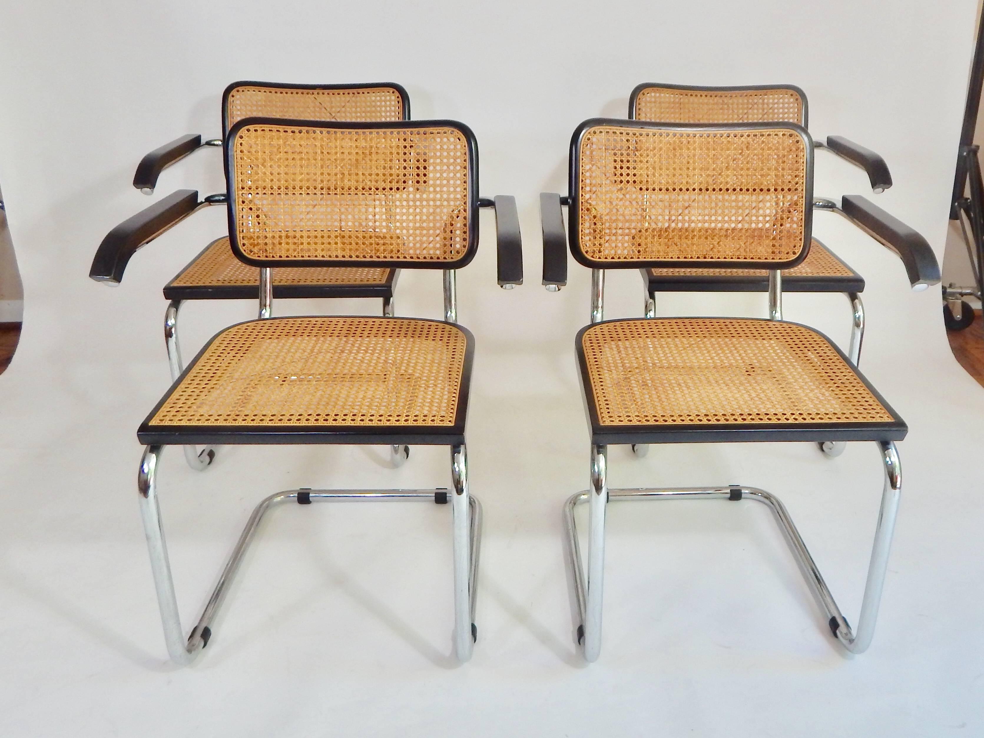 1960s Black Marcel Breuer Cesca Chairs, Italy 1